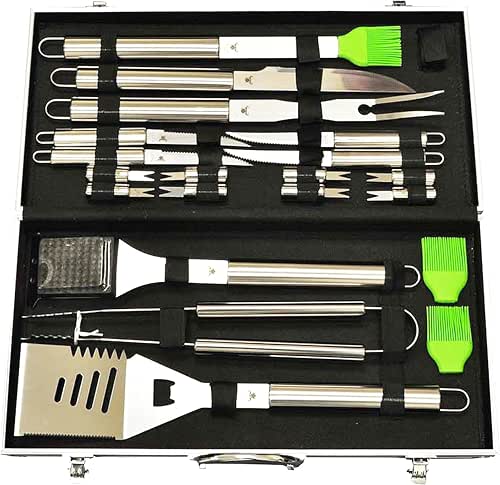 G & F 20-Piece Stainless-Steel BBQ Tool Kit, Strong, Sturdy,