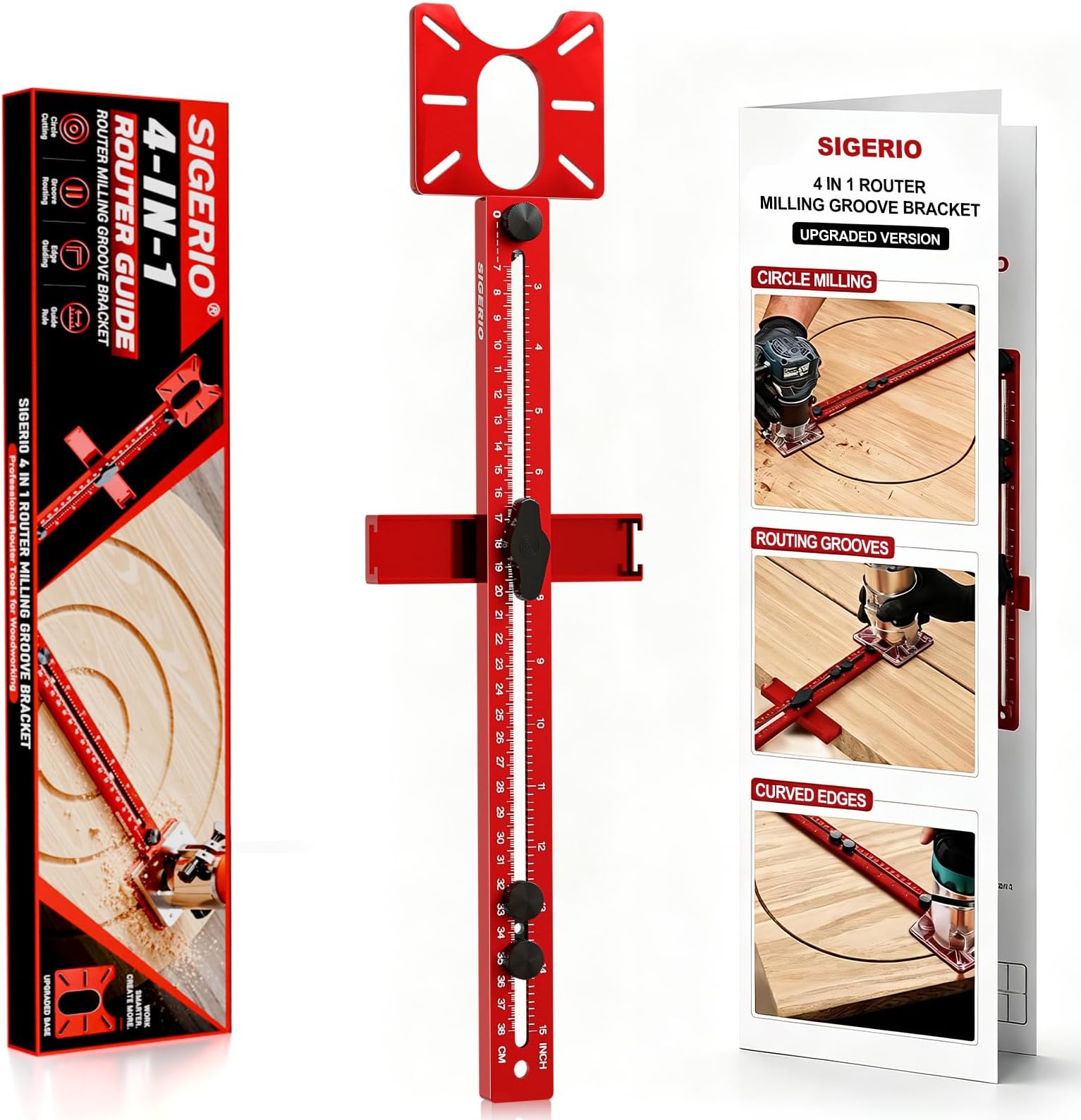 Router Circle Cutting Jig for DeWalt/Bosch/Milwaukee Compact Routers – 4 in 1 Adjustable Router Jig, Aluminum Alloy Circle Cutting Guide for Trim Routers, 5.5–30" for Circles, Arcs & Grooves