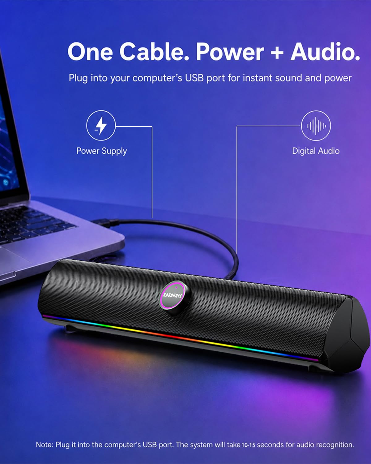 Haut-parleurs pour ordinateur de bureau, barre de son d'ordinateur, amplification des basses, haut-parleurs stéréo HiFi Bluetooth avec boutons tactiles pour ordinateurs portables, téléphone