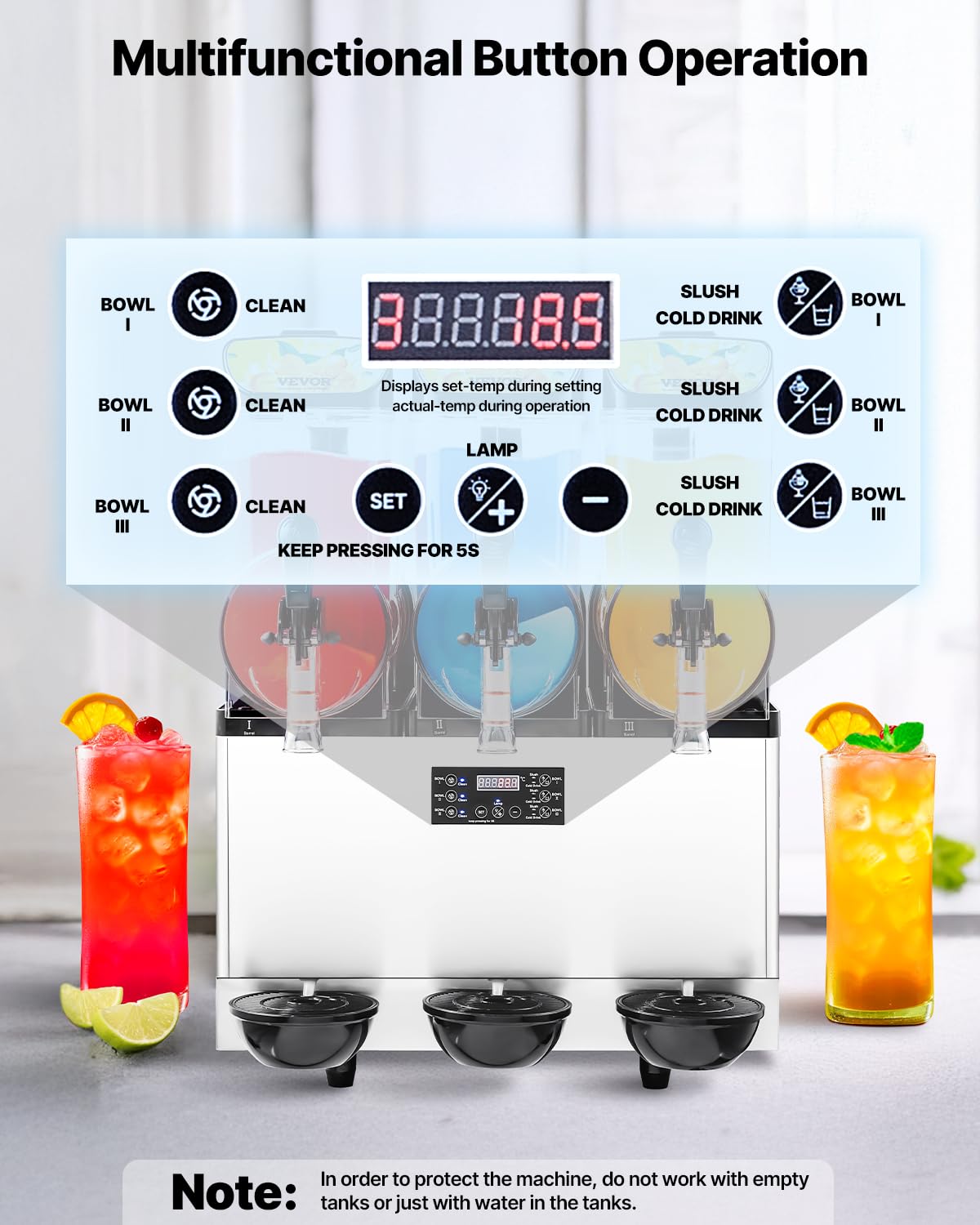 VEVOR Macchina per Bevande Ghiacciate Commerciale, Macchina per Granita Slushy a Triplo Serbatoio 15 Litri x 3 per Frullati in Acciaio Inox da Ristoranti, Bar, Caffetterie