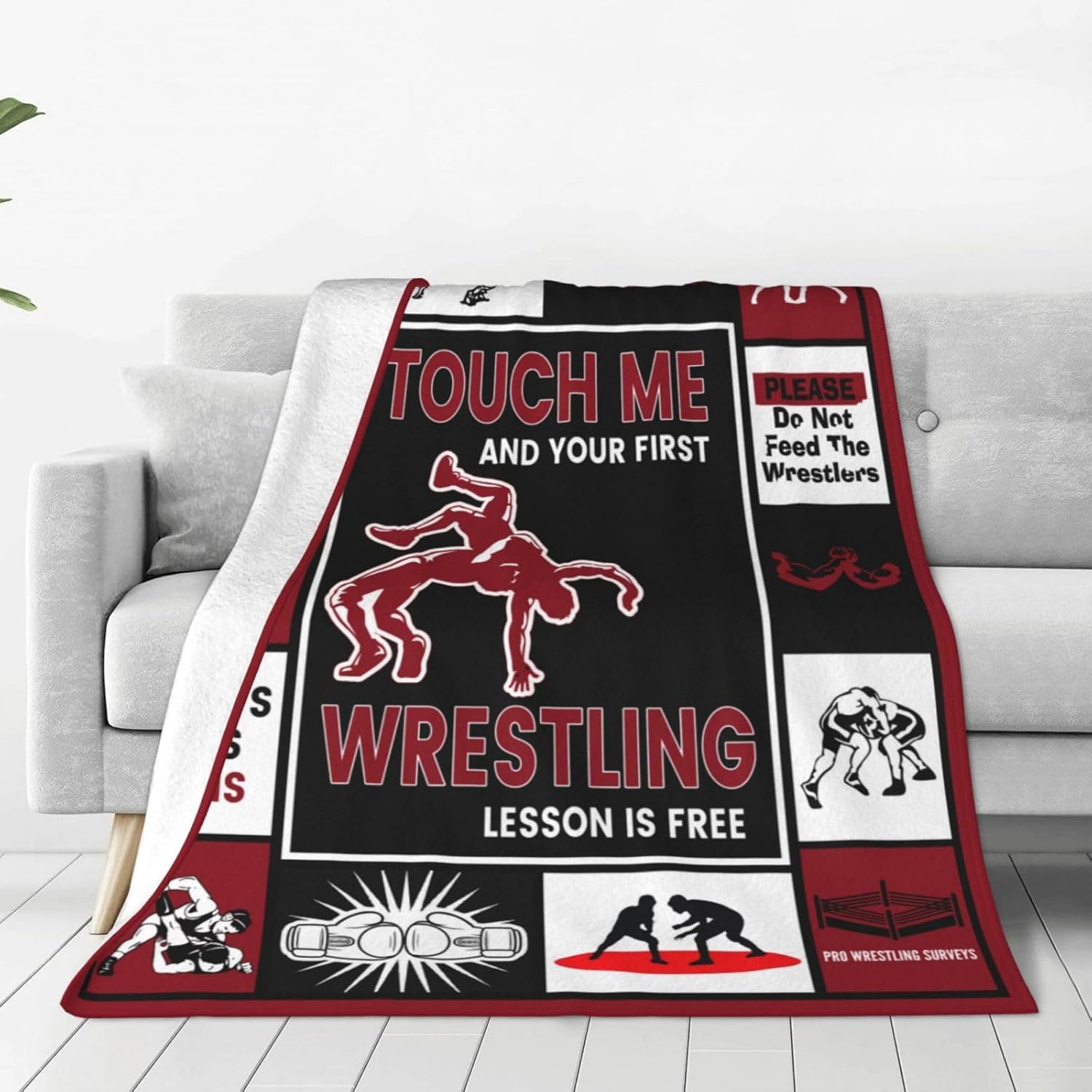 wsradto Wrestling Blanket Wrestling Enthusiasts Throw Blanket Inspirational Bedding Lovers Gifts Cozy Fleece Flannel Lightweight Stuff Plush for Men Boys Adults for Couch Sofa Bed Home Decor 50"X60"