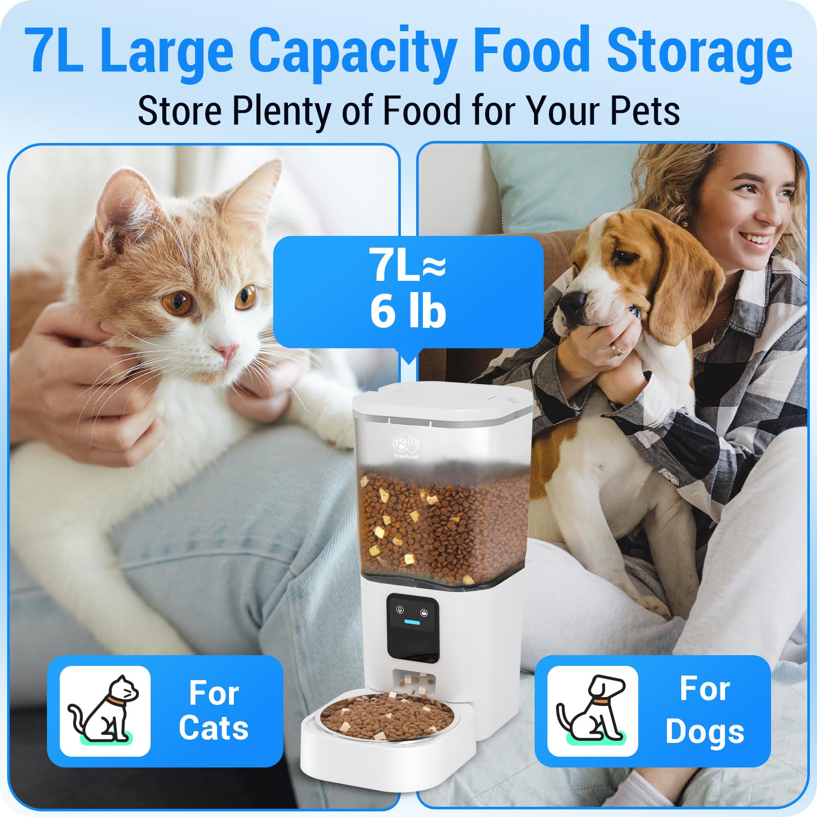 Automatic Cat Feeder with Slow Feed: 5G WiFi Automatic Dog Feeder with Smart APP Control, Auto Cat Food Dispenser with Alexa for Multiple Pets, Detachable for Easy Cleaning - 29 Cup（7L）
