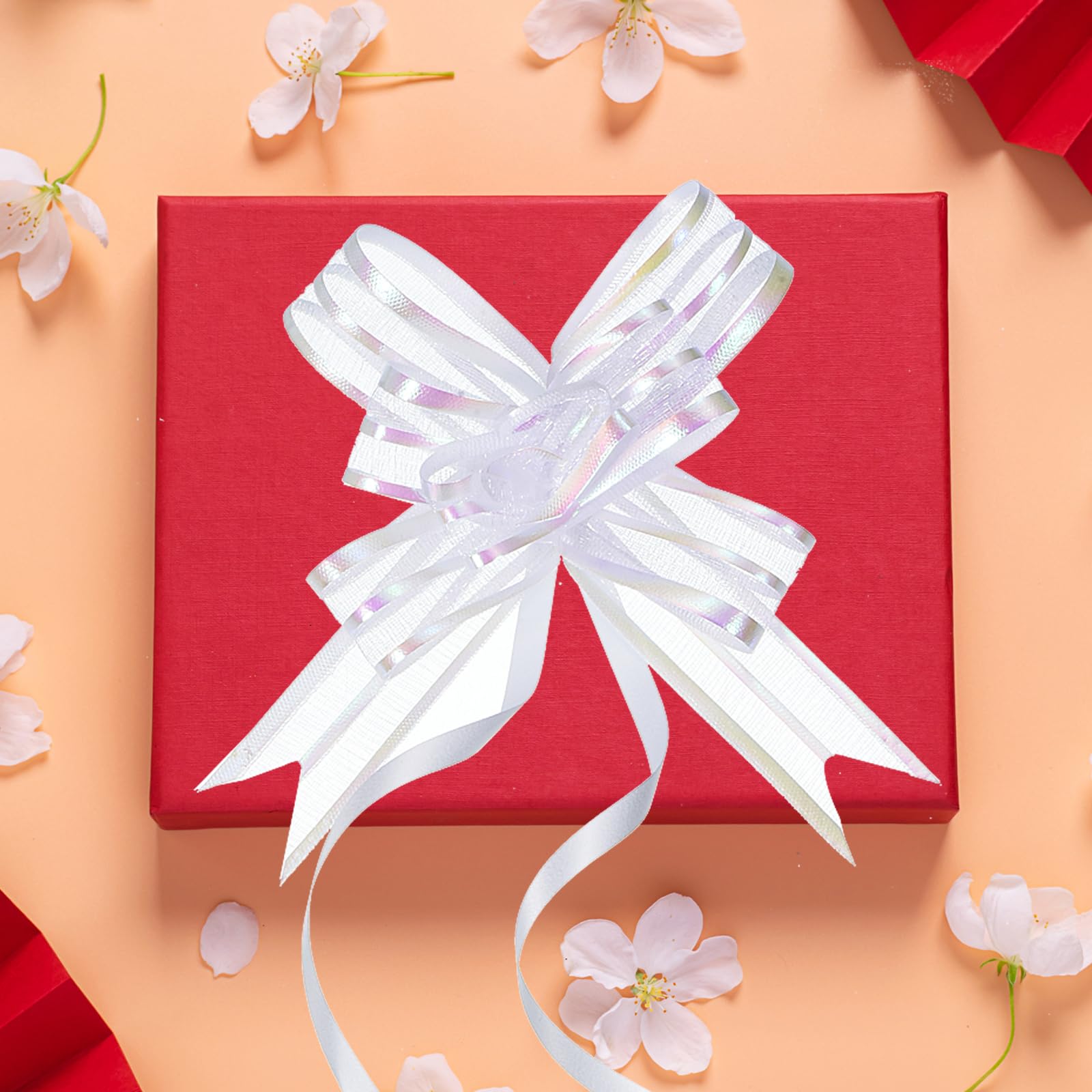 M METERXITY 40 Pack Chiffon Pull Bows - Presents Wrap String Bow, (2.4" White) - Image 2