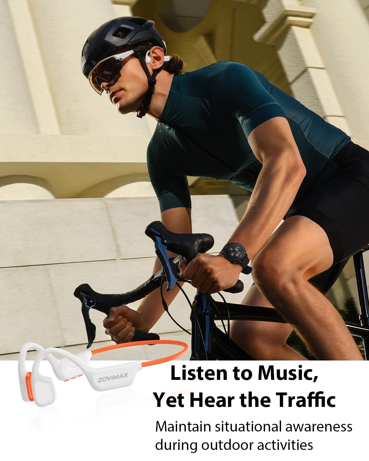 Cuffie a conduzione ossea, cuffie da nuoto, arancione-bianco, impermeabilità IPX8, modalità MP3, memoria 8 GB, fino a 12 ore di riproduzione, auricolari Bluetooth 6.0, vestibilità sicura per