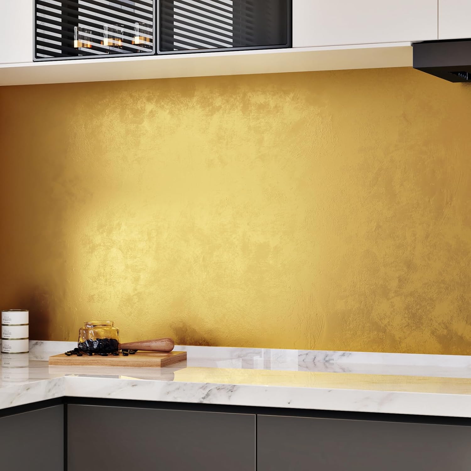 Wallercity Gold Metallic Wallpaper Peel and Stick Thick Metal Textured Wallpaper Metallic Refrigerator Wrap Waterproof Modern Luxury Gold Contact Paper for Cabinets Shelves Appliances 15.8"x78.7"