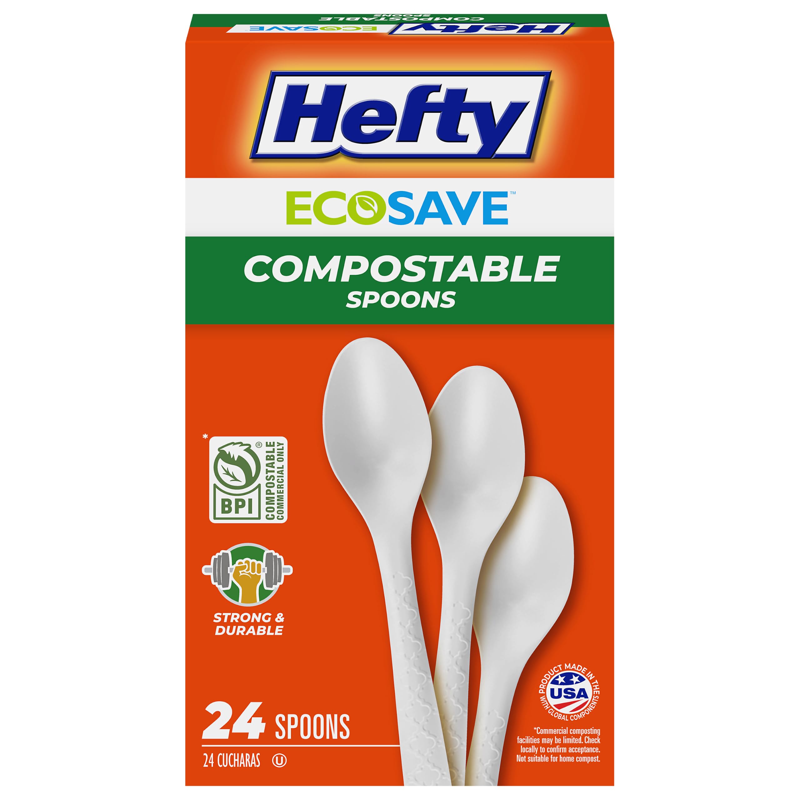 Amazon.com: Hefty ECOSAVE Compostable Spoons, 24ct | Compostable