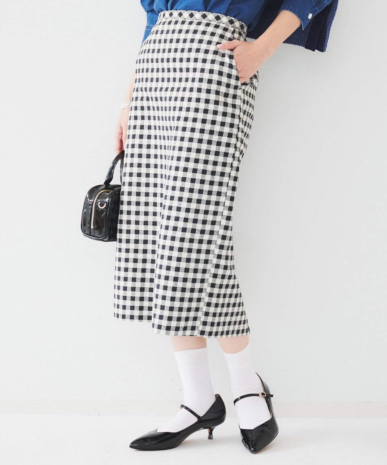 [アンタイトル] ミモレスカート 【セットアップ可能】 ギンガムチェック ペンシルスカート 15372300 レディース ブルー(2