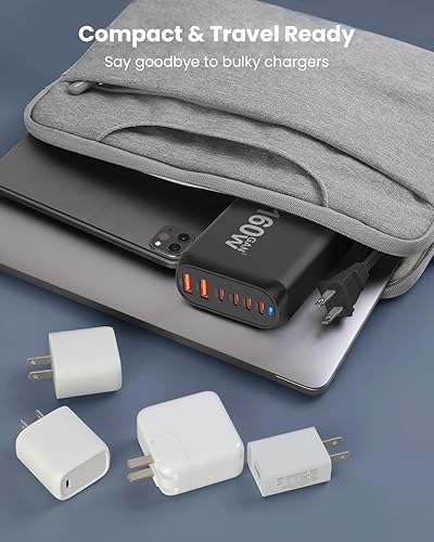 Miniatura 6 de GEEKERA Cargador USB C, estación de carga rápida de 6 puertos de 160 W con 4 USB-C + 2 USB-A, concentrador de bloque de pared de carga multipuerto