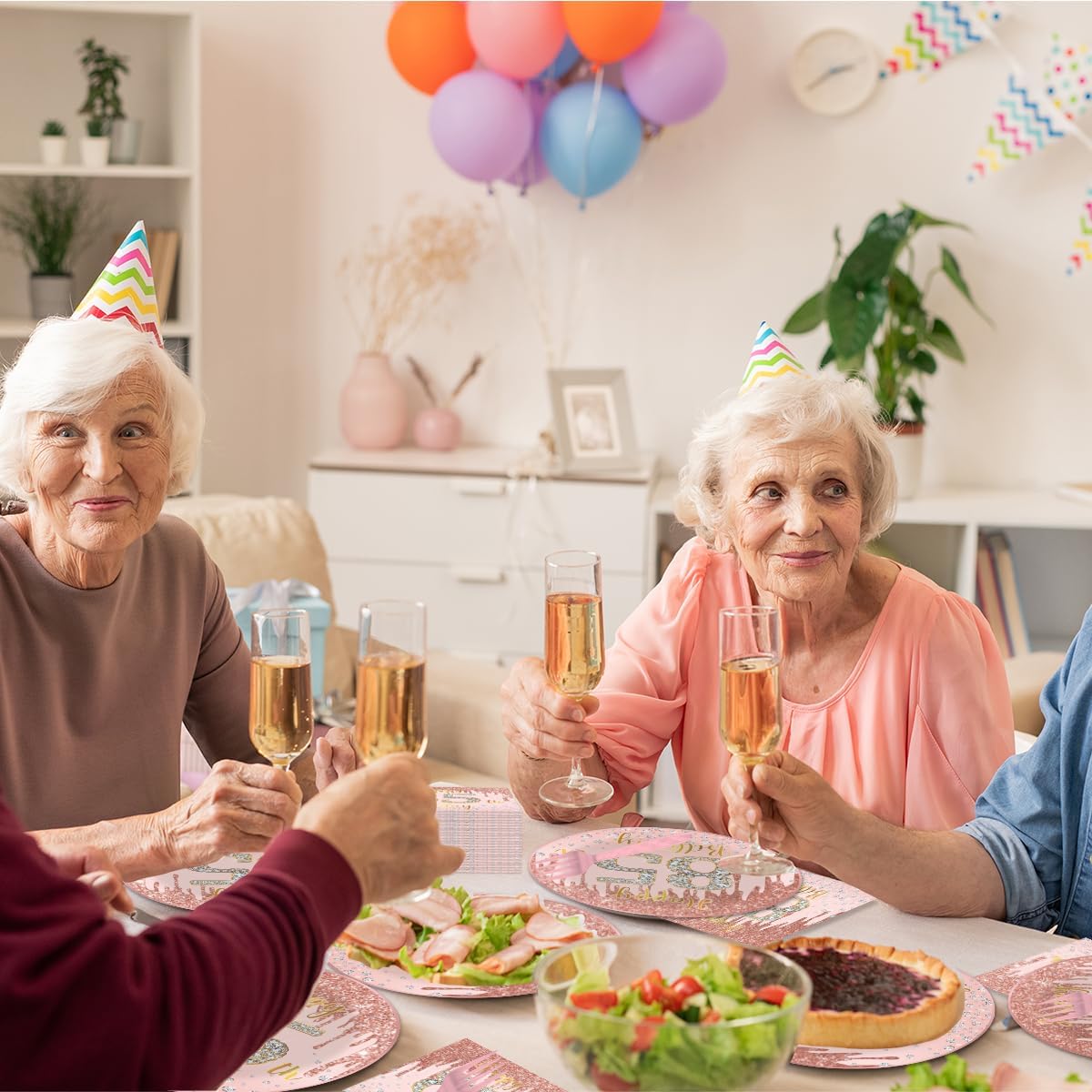 EUOYUFO 96Pcs 85th Birthday Decorations for Women Disposable Tableware Set -Rose Gold Happy 85th Birthday Paper Plates Napkins Forks 85 Years Old Party Supplies Serve 24 Guests