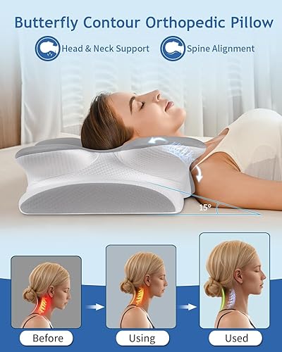 Miniatura 4 de Almohada cervical para el cuello para aliviar el dolor, almohadas de espuma viscoelástica de contorno para dormir, almohada ergonómica ortopédica de