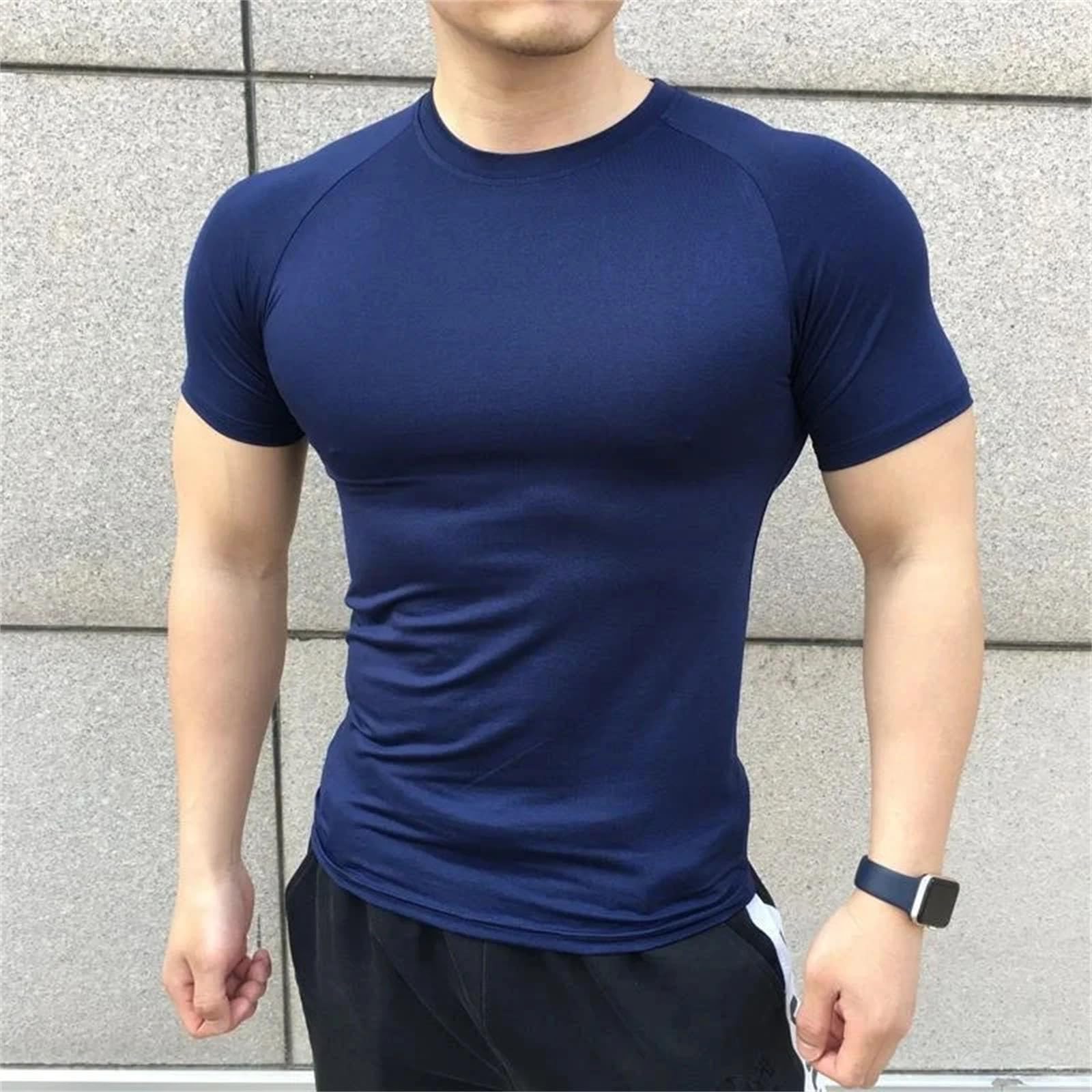 Maglietta estiva da uomo a maniche corte, per fitness, corsa, sport, palestra, allenamento, casual, elasticizzata