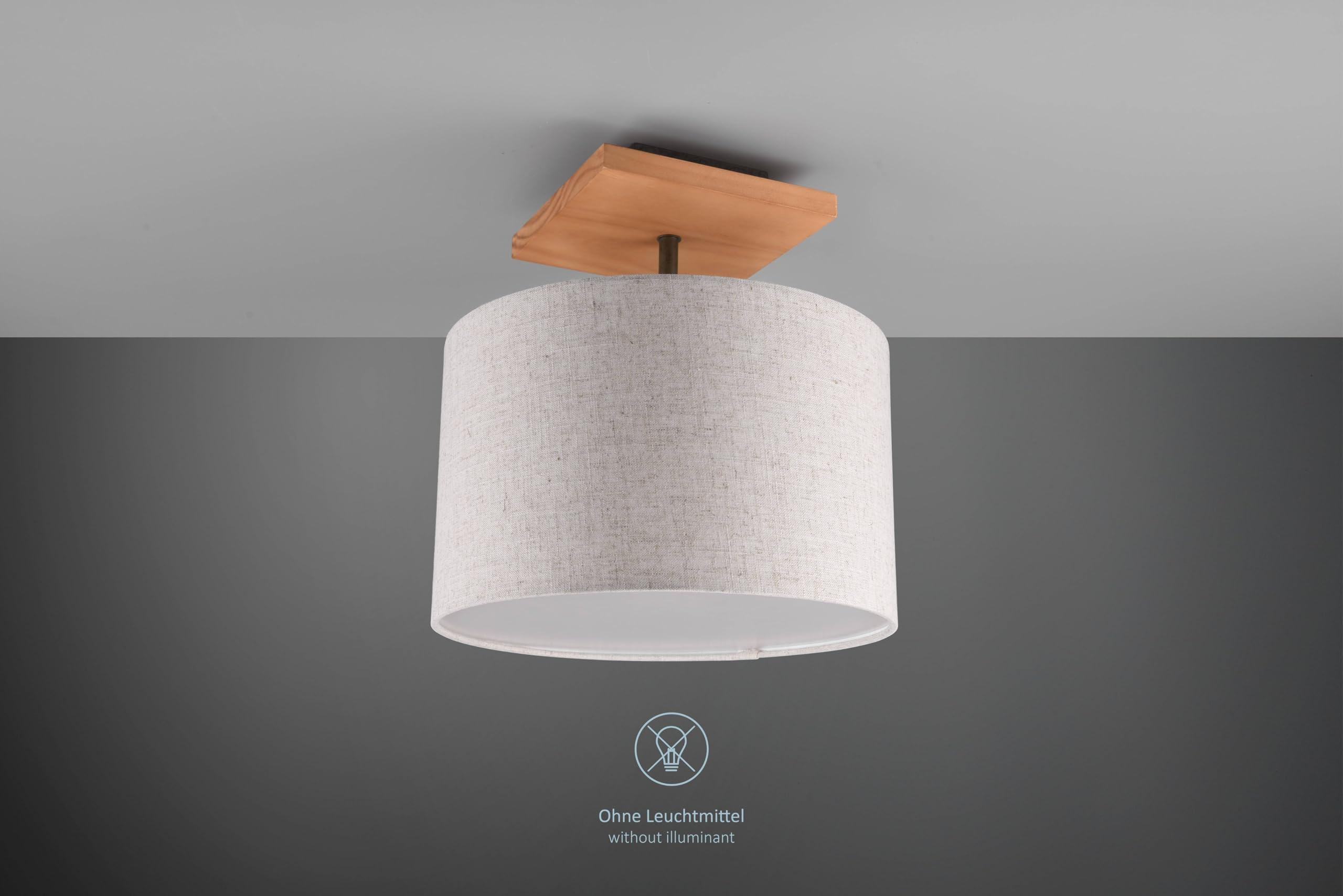 Emil Deckenleuchte, Deckenlampe mit Stoffschirm beige, Baldachin aus Holz Pinie und nickel antik Metall, exkl. E14 max. 60 Watt Leuchtmittel, Höhe: 36 cm