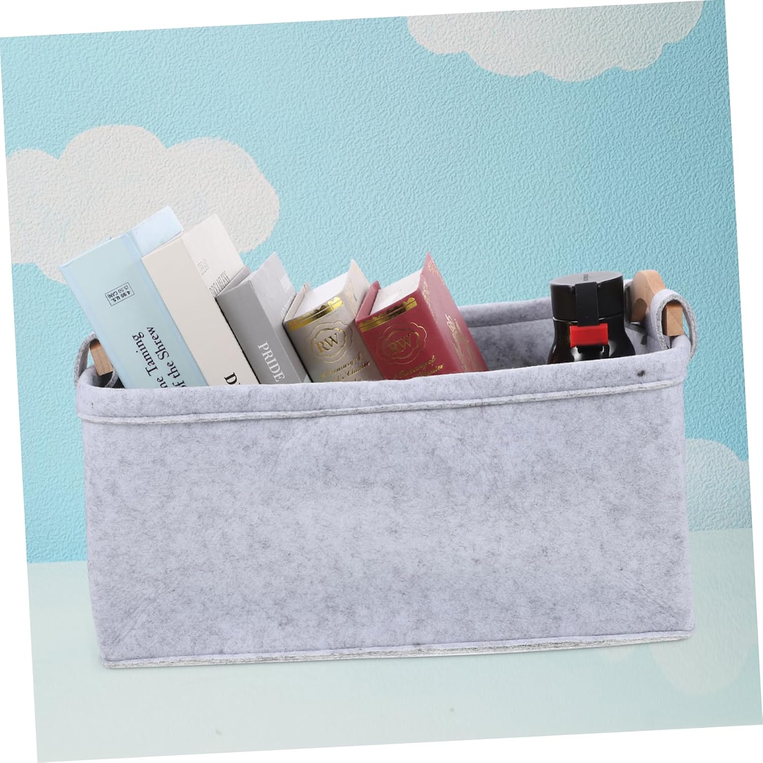 Ciieeo Felt Storage Basket with Wood Handle for Phone Magazines