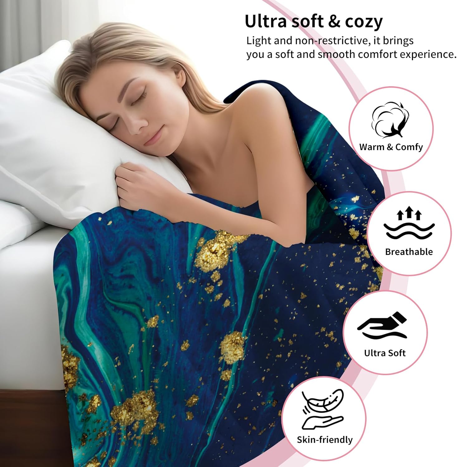 Throw Blanket for Couch, 300GSM Warm Soft Cozy Flannel Blanket, Cute Blanket for All Seasons Bedroom Home Decor Gifts, Blue Luxury Marble 50x60 Inches - Image 4