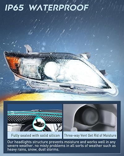 Miniatura 4 de Nilight Conjunto de faros delanteros compatible con Toyota Camry 2010 2011, carcasa negra, reflector ámbar, lente transparente mejorada, lado del