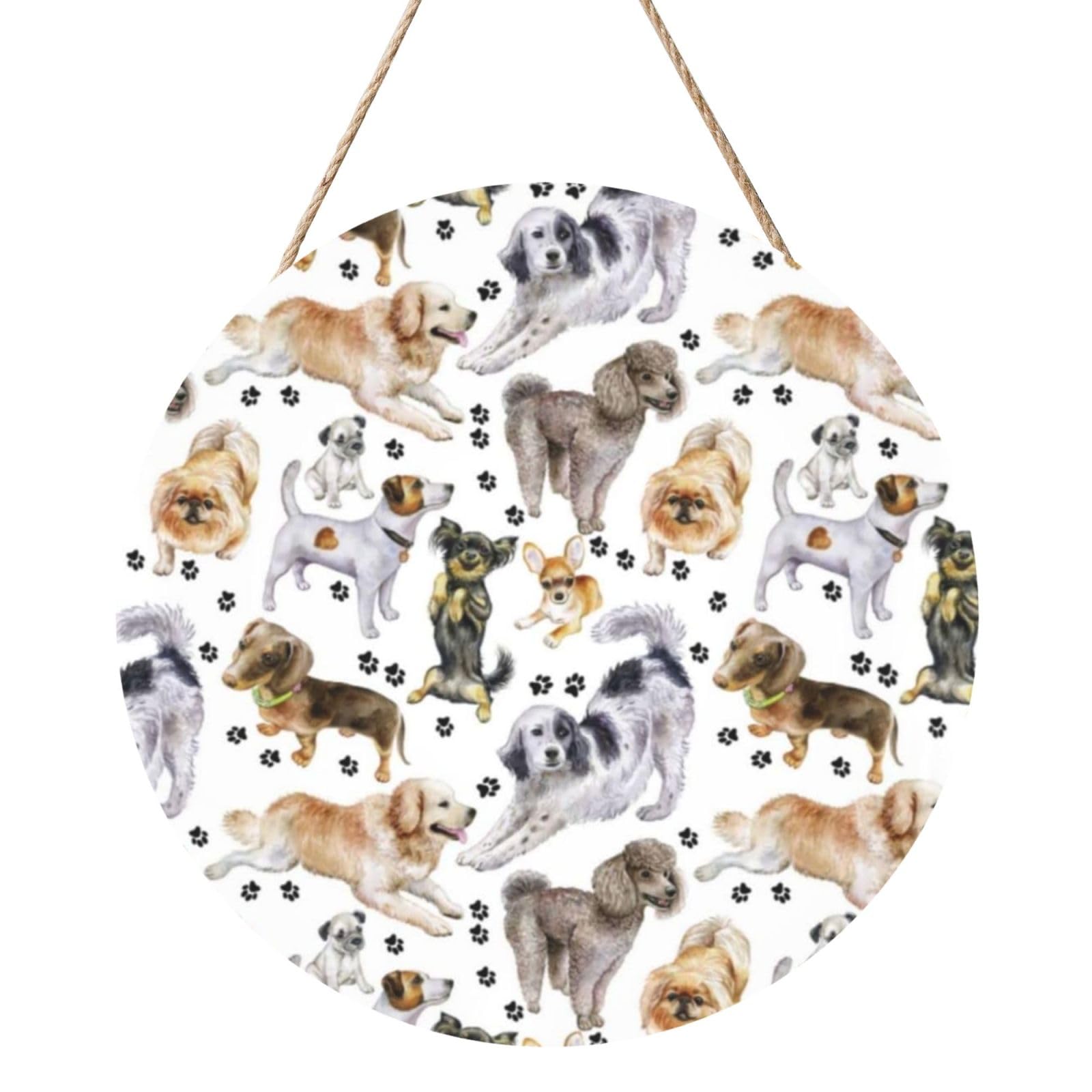 InOmak Dog Cute Puppy, Round Wood Panel Painting 12 in, Wall Hanging Painting For Home