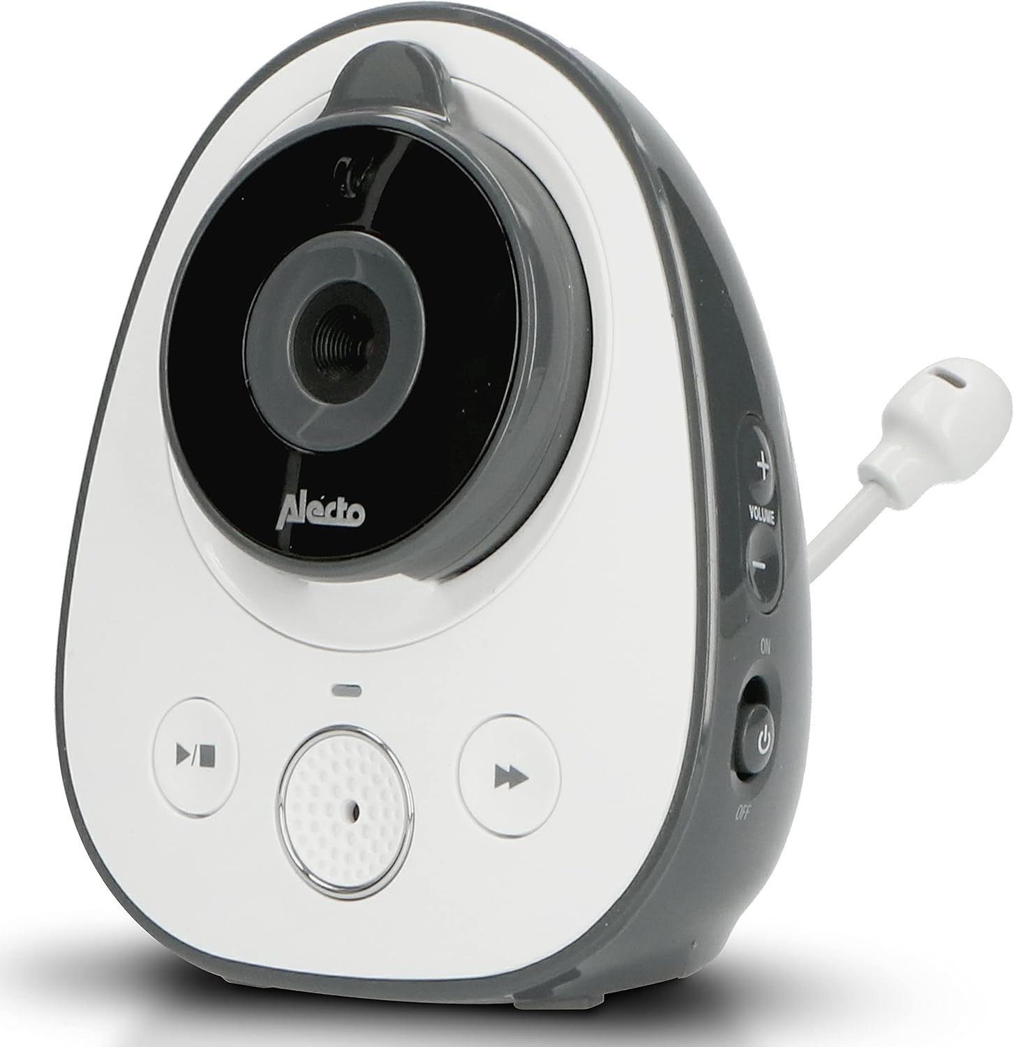 Alecto DVM-150C camera unit, white and anthracite, with a flexible antenna.