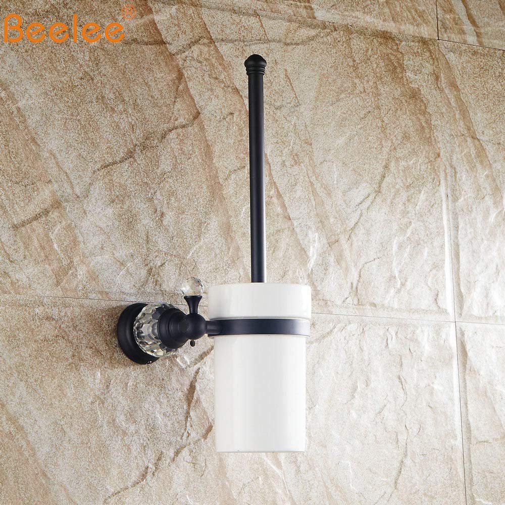 Brosses de Toilette, Soportes de Brosse de Toilette en Laiton Fixés Au Mur, Type Durable de Tasse en Céramique - Cromo,Noir