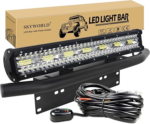 SKYWORLD Barra de luz LED, 8D de 20 pulgadas, 420 W, luces LED todoterreno de 420 W, luz de conducción combinada de trabajo con soporte de montaje