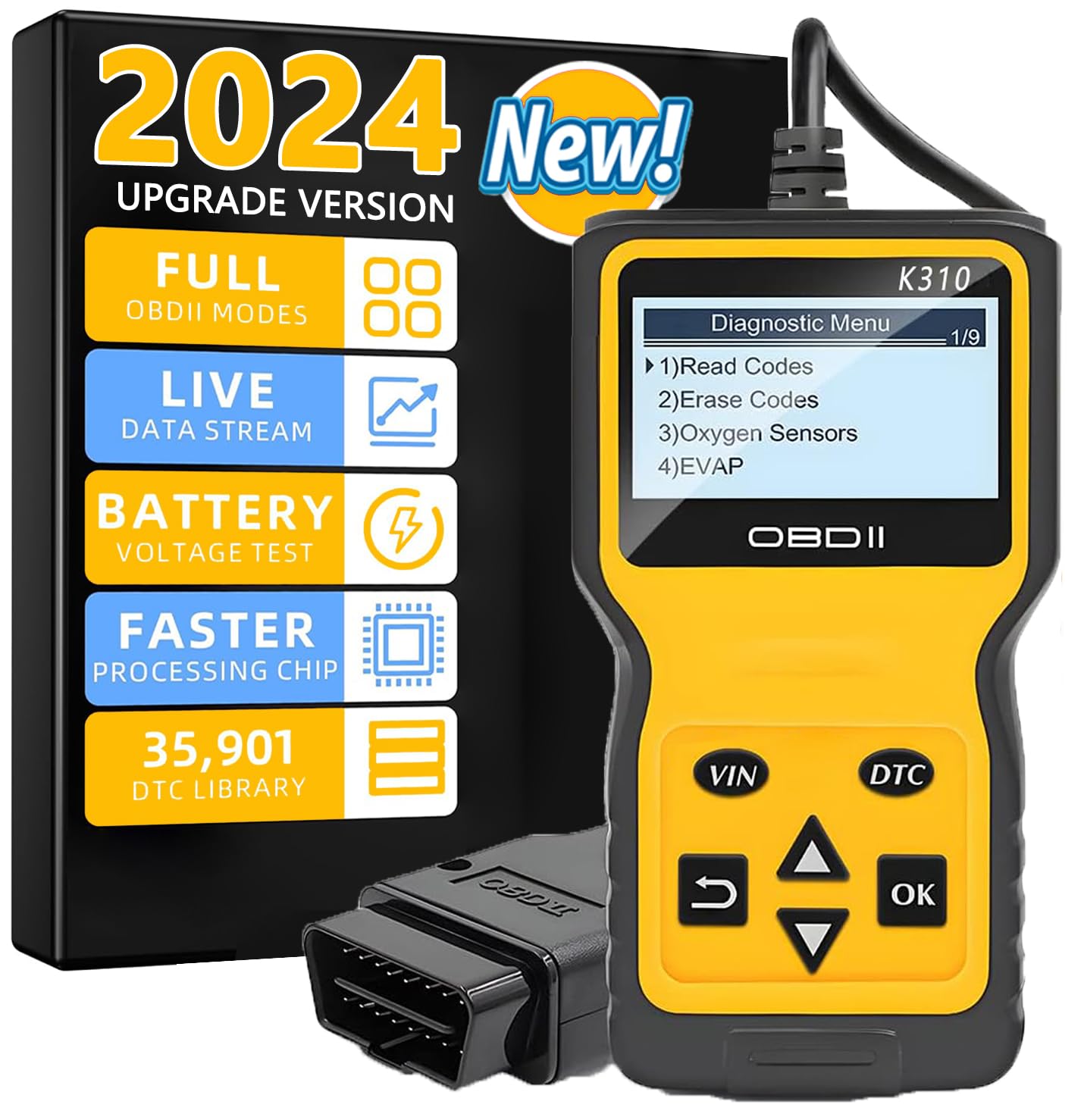 Professional Car OBD2 Scanner Enhanced Code Reader K310 Universal Car Engine Fault Code Reader, Check Engine Fault Scanner OBDII CAN Diagnostic Scan Too lfor All Vehicles After 1996, 2024 Upgraded