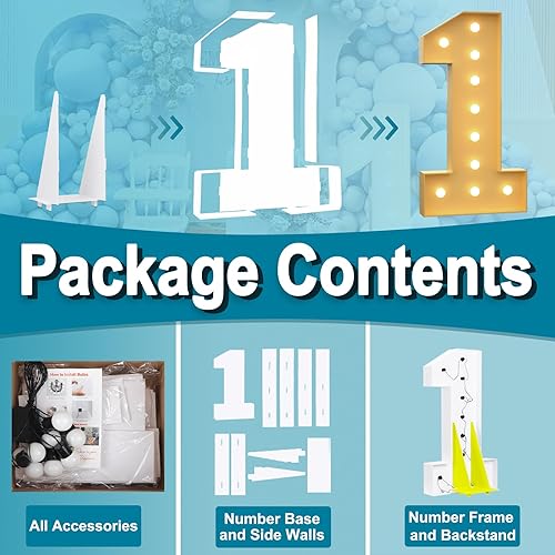 Miniatura 3 de Números iluminados 1, números de marquesina de 4 pies para decoración de primer cumpleaños y 21 años, números de mosaico para globos, letras