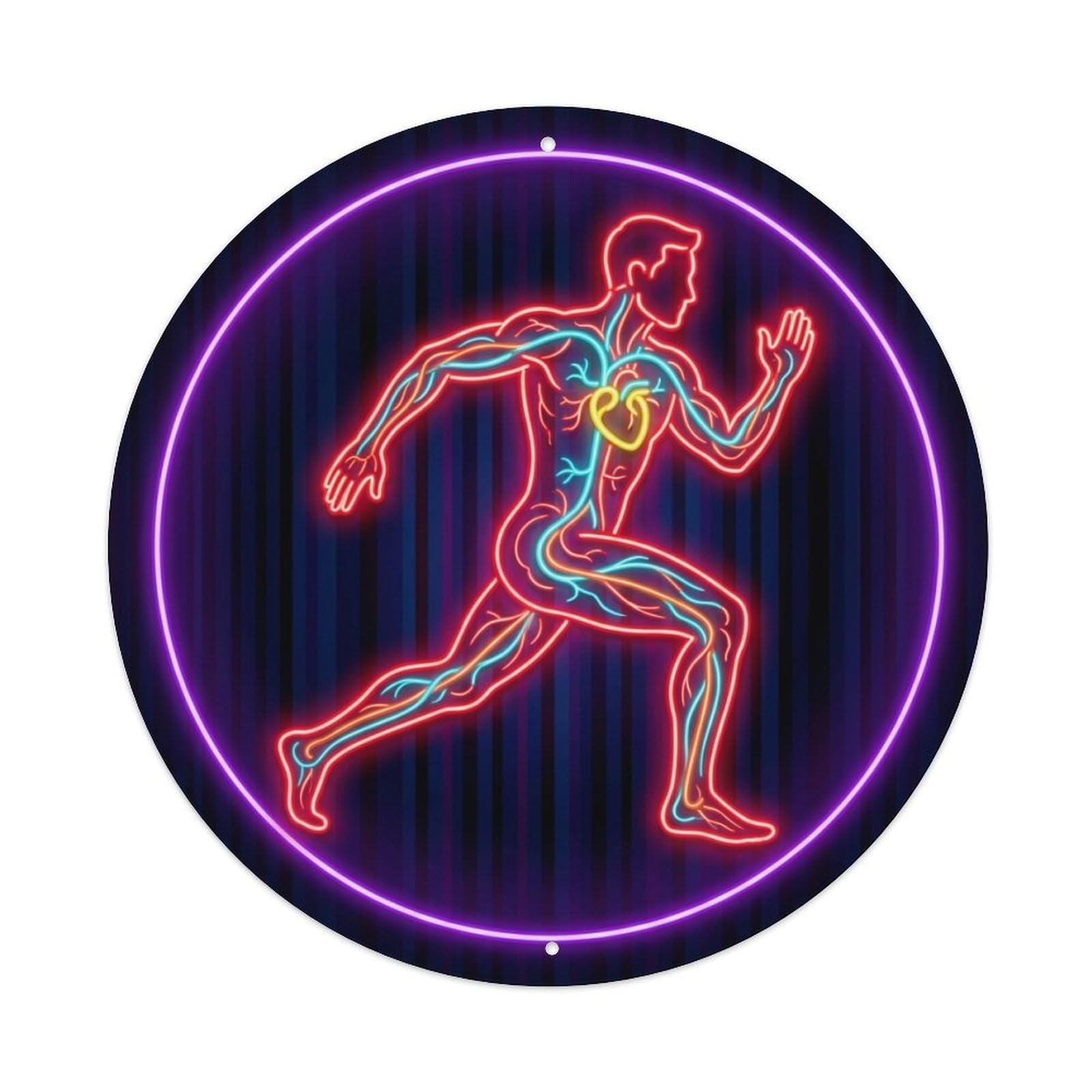 Vintage Faux Neon Gym Retro Bodybuilding Circulation Metal Tin Sign