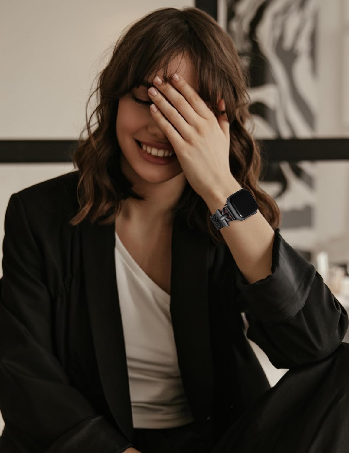 Stainless Steel Magnetic Loop Compatible with Apple Watch Band 38mm 40mm 41mm 42mm Women Metal Mesh D-shaped Clasp Strap for iWatch SE Series 10/9/8/7/6/5/4/3/2/1/Ultra(1/2) Black - Image 4