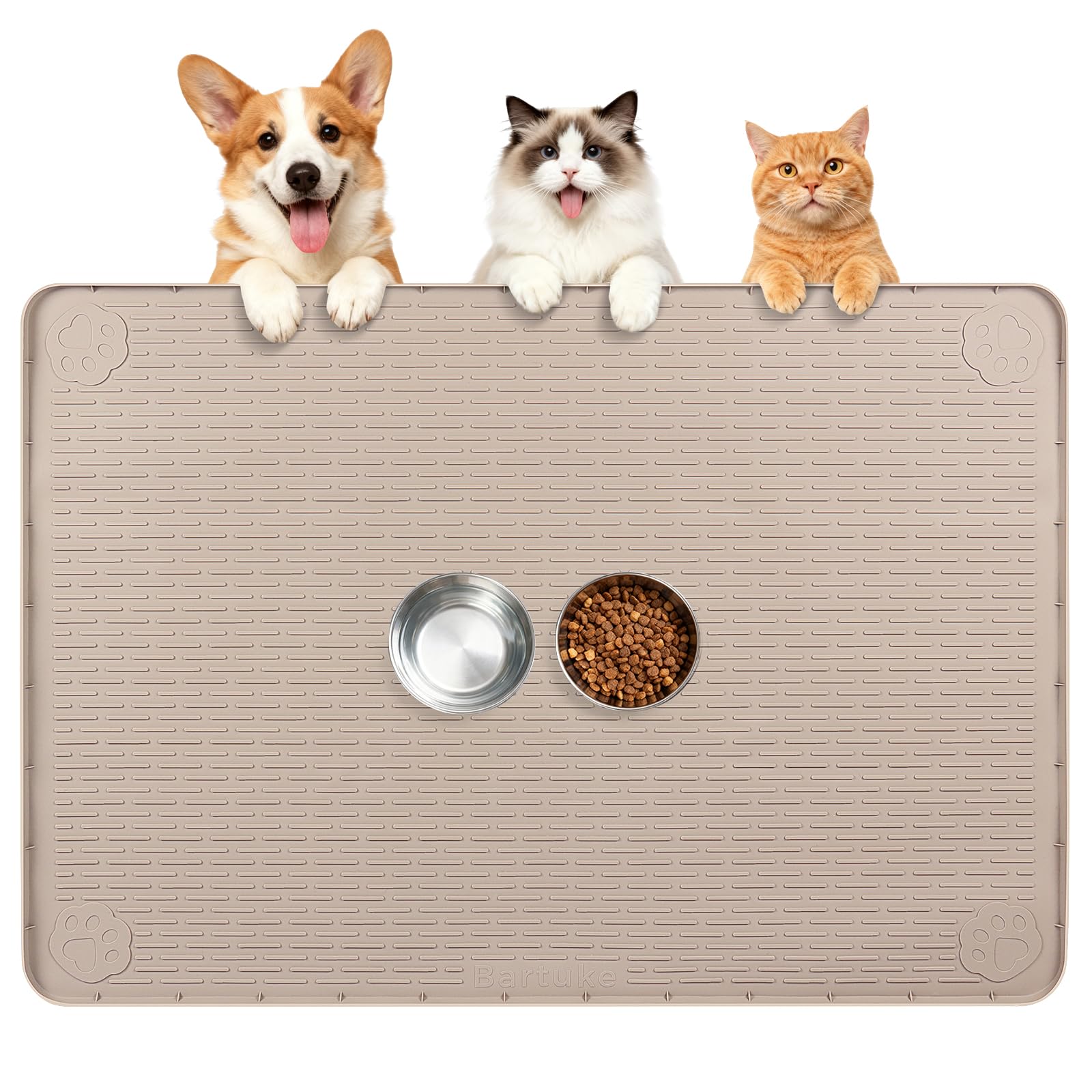 Kalolary Extra-Large Silicone Cat Feeding Mat – Waterproof Non-Slip Pet Food Tray with Raised Edges, Easy-to-Clean Floor Protector for Cats & Small Pets (Khaki(101 * 71cm))
