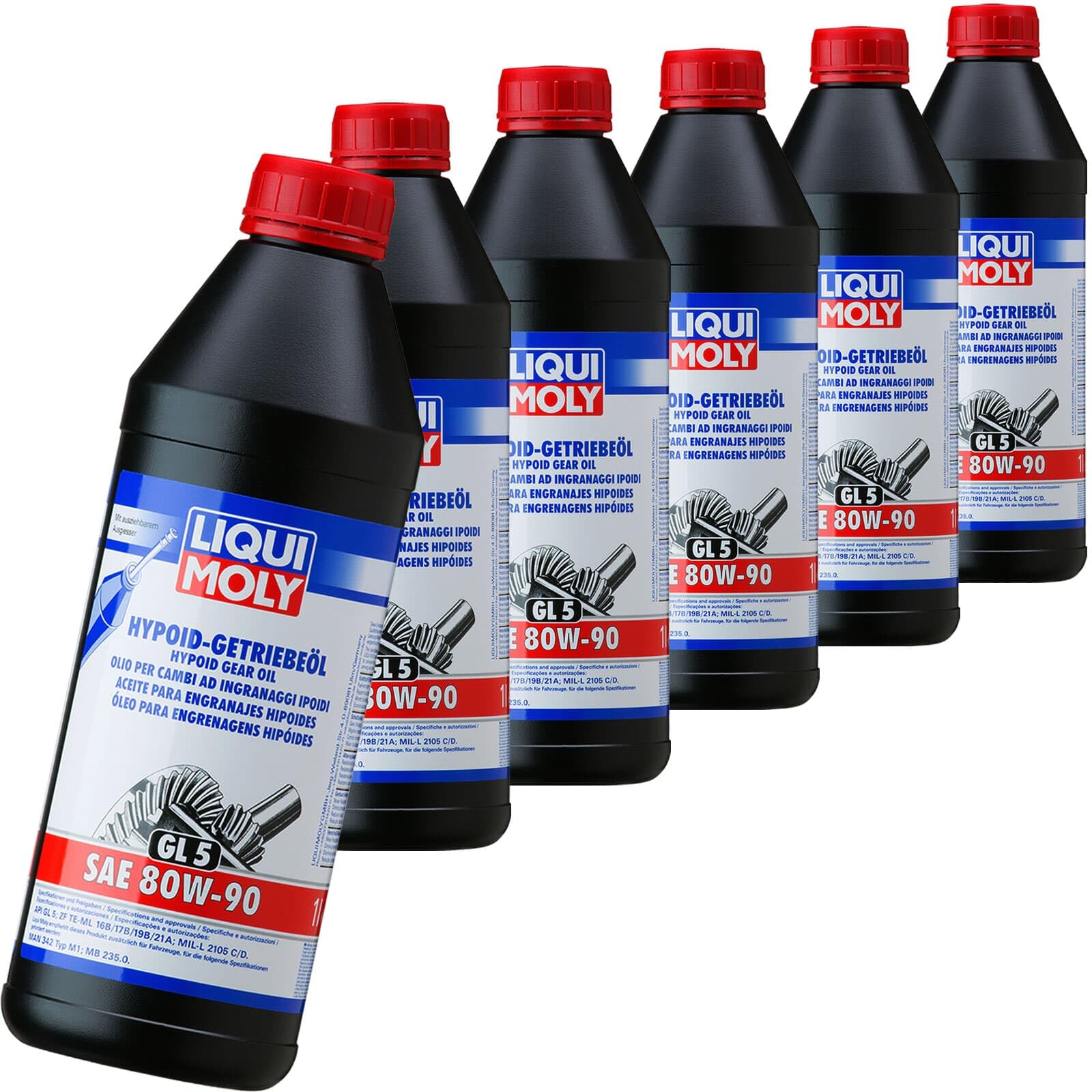 Liqui Moly 6x 4406 Achsgetriebeöl (6 x 1 L Kunstoffdose) | 6x 4406,LIQUI Moly 1L Hypoid-Getriebeöl GL5 SAE 80, Getriebeöl