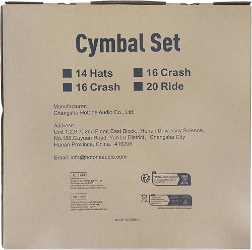 Miniatura 8 de SONICAKE Paquete de platillos de bajo volumen, juego de platillos silenciosos de 14 pulgadas Hi-hats+16 "Crash+18" Crash+20" Ride 5 Pcs Silencio