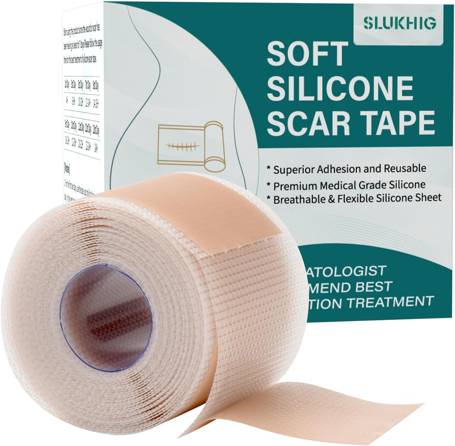 SLUKHIG Silicone Scar Sheets (1.6"x 79" Roll-2M), Silicone Scar Tape for Scars Treatment, Reusable Scar Removal Strips for C-Section, Keloid, Burn, Acne, Surgical Scars