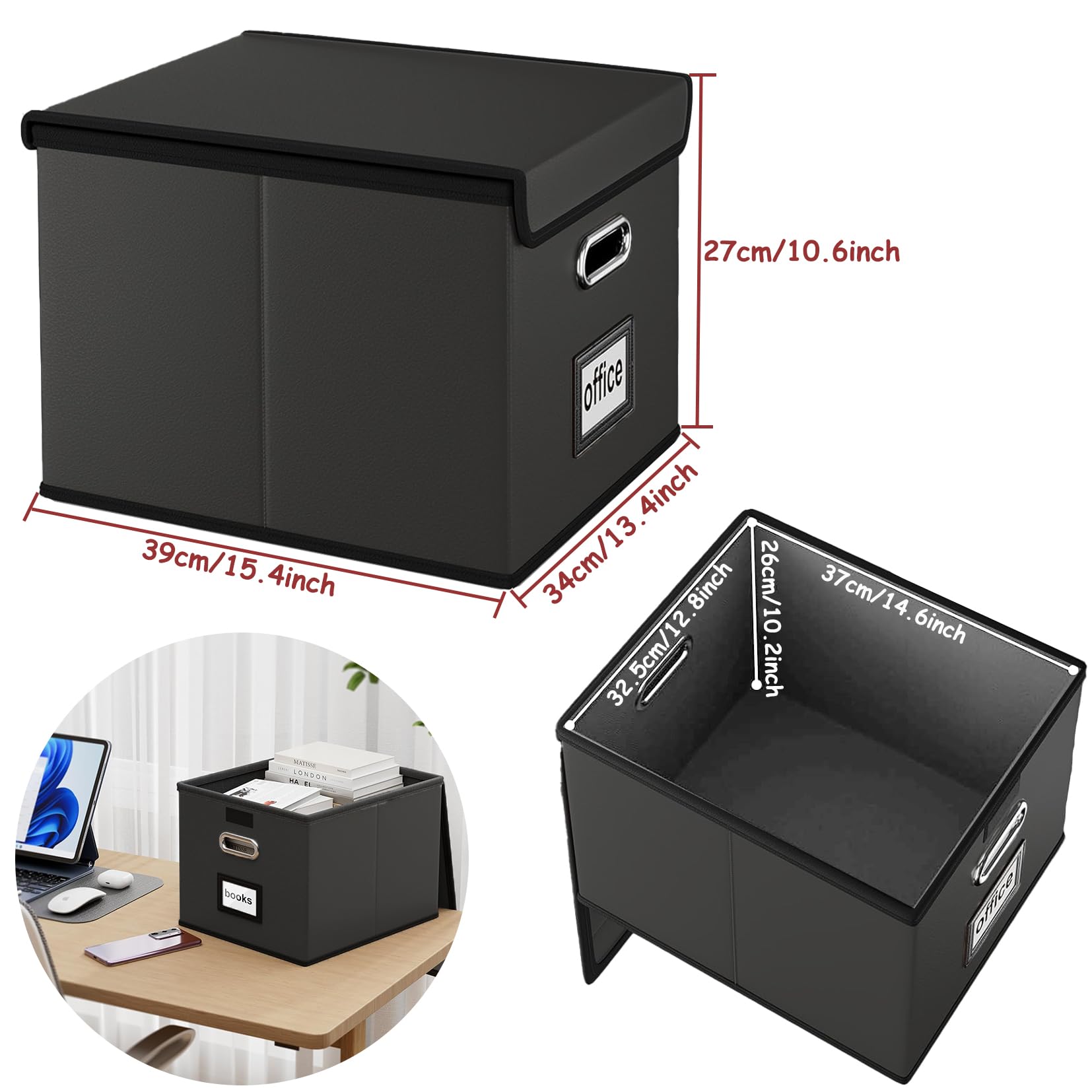 Umtiti A4-Size Black Leather File Organizer Box with Lid(Folders not included.File Folder Storage - Image 3