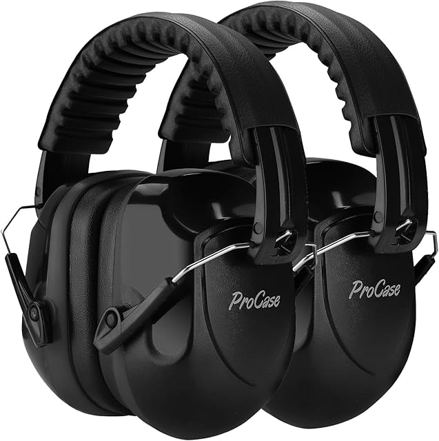 [2 Pack]ProCase Ear Defenders Adults, Shooting Noise Cancelling Headphones, NRR 28dB Sound Blocking Ear Muffs for Autism Hunting Construction Machinery Work Mowing, Gift for Father's Day -Black