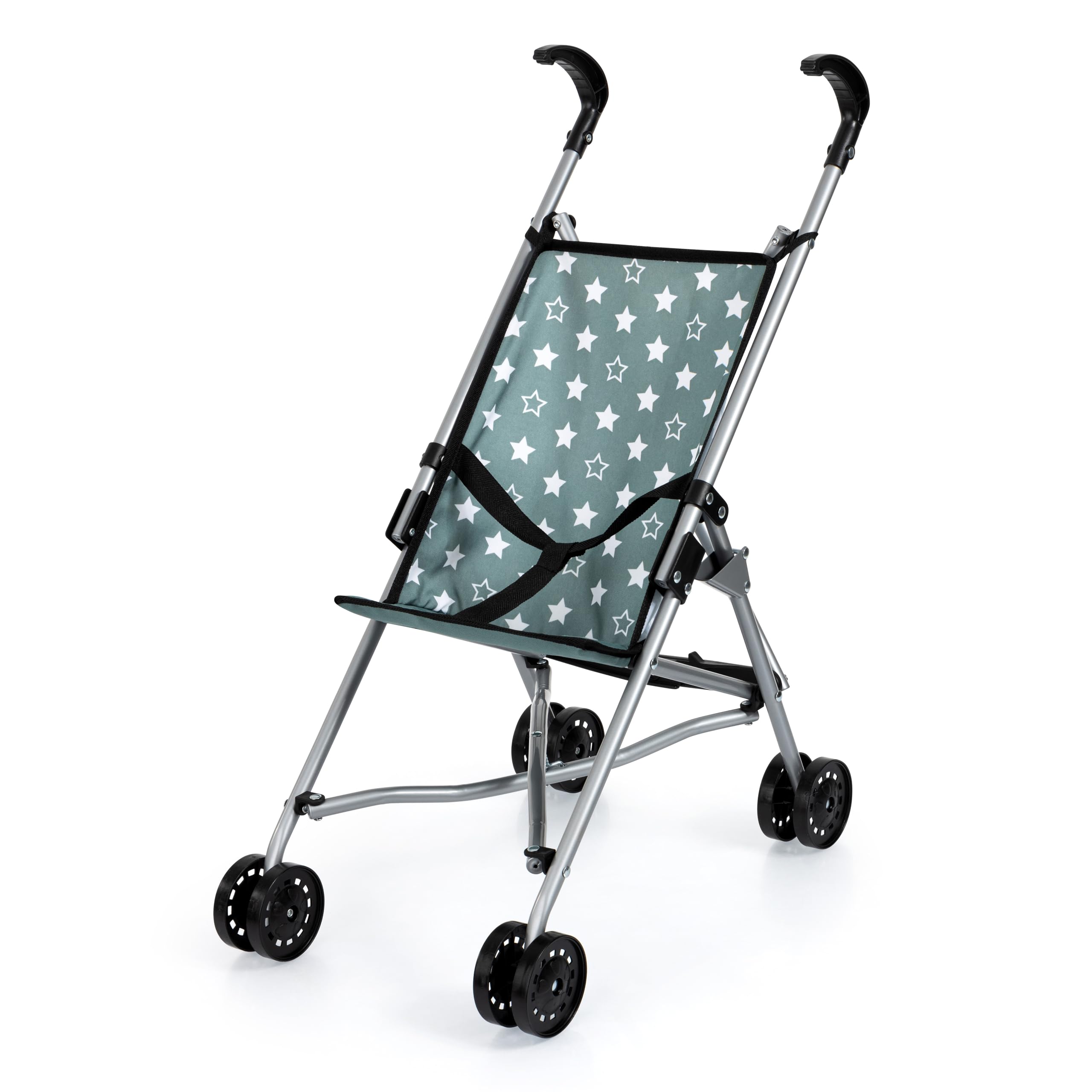 Buggy Umbrella Stroller - Green & White Stars - Accessory for Dolls Up to 18", Foldable Design, Seat Belt, Kids Toy, Ages 3+