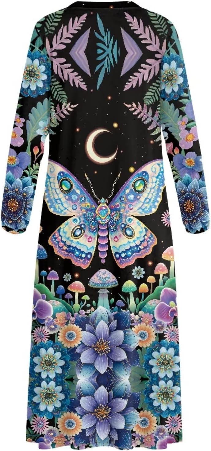 WELLFLYHOM Night Dress for Women Long Sleeve V Neck Nightgowns S-4XL Pullover Oversize House Dress Sleepwear Nightshirt