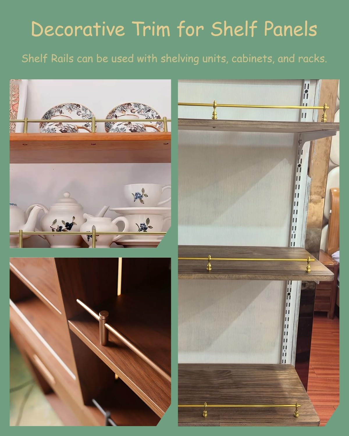 Genérico 2 Kits de rieles de protección para estantes de 24 Pulgadas - Barras de protección para gabinetes de Cocina y librerías, Sistema de Barrera Tubular antivuelco para estantes de Armario, segur