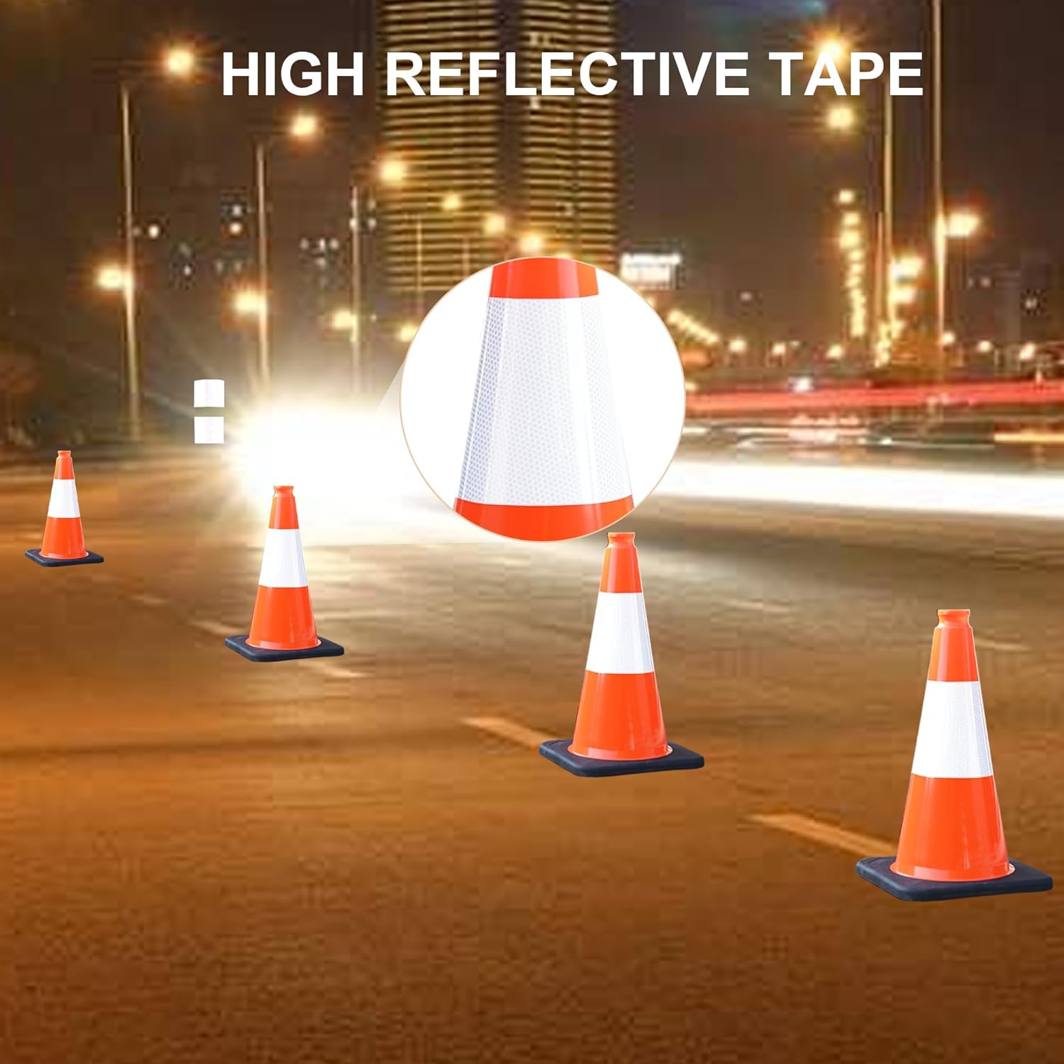 OrangeStar 18" Traffic Cones 6-Pack with Weighted Rubber Base, 6" Reflective Collar, Orange Safety Cones for Parking Lot, Road Construction, Warehouse, Highway, Weatherproof PVC - Image 2