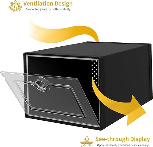 Miniatura 3 de DWVO Paquete de 12 cajas de almacenamiento de zapatos, organizador de zapatos apilable de plástico transparente para armario, se ajusta hasta talla