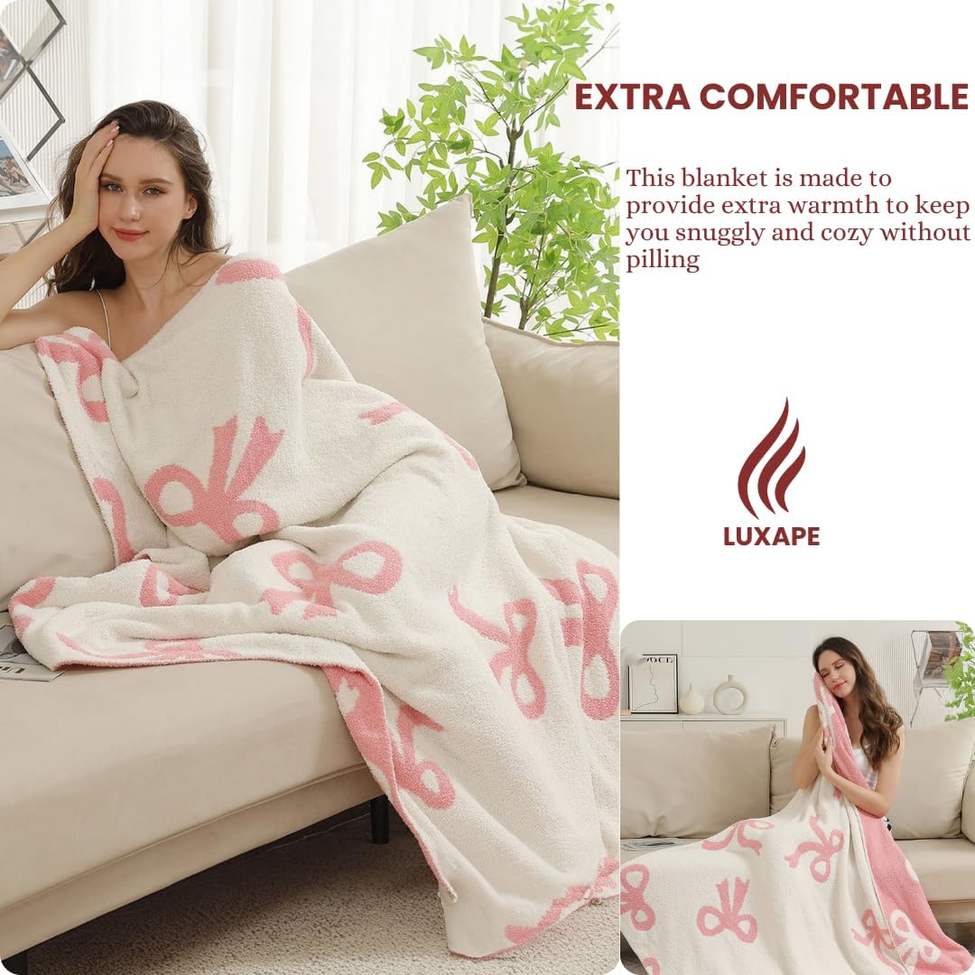 Bow Blanket Pink Bows Soft Throw Blanket Reversible Premium Cozy Fabric for Best Comfort - for Infant,Toddler,Newborn,Nursery,Girl,Throw,Crib,Stroller,Gift, (Pink Bows, 50x60 in)