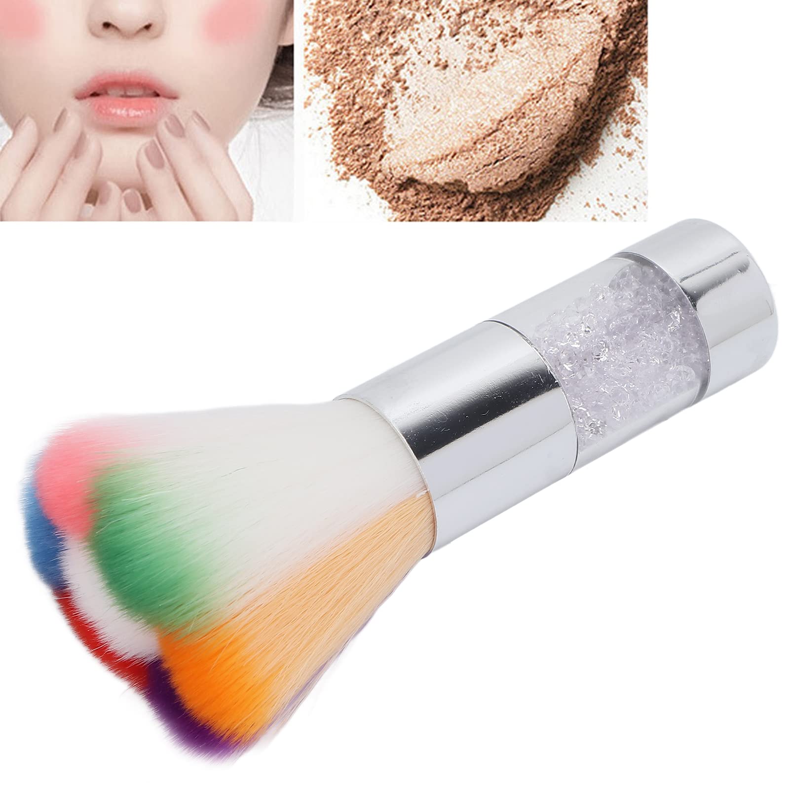 Colorful Makeup Brush,Travel Kabuki Brush for Blusher Loose Powder,Nail Art Powder Cleaning Brush Cosmetic Tool (small)(Silver) - Image 3
