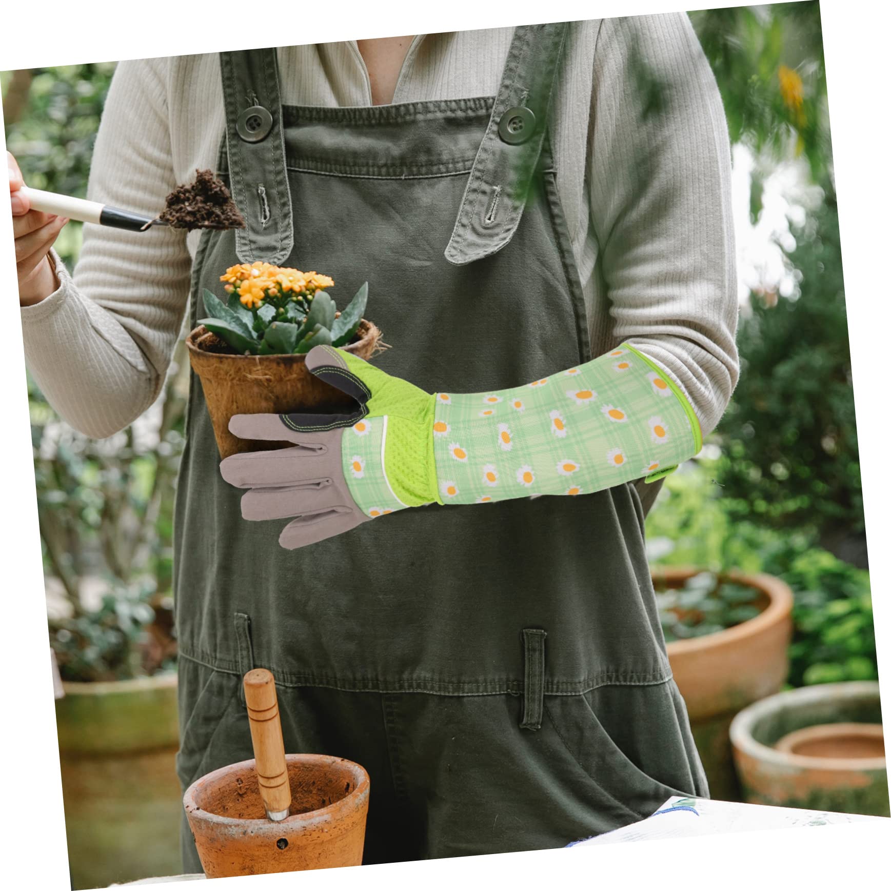 HANABASS Guantes de Jardinería Estampados Largos Protección para Manos, Material de Pu y Tela, Flexibles para Trabajo al Aire Libre y Cuidado del Jardín