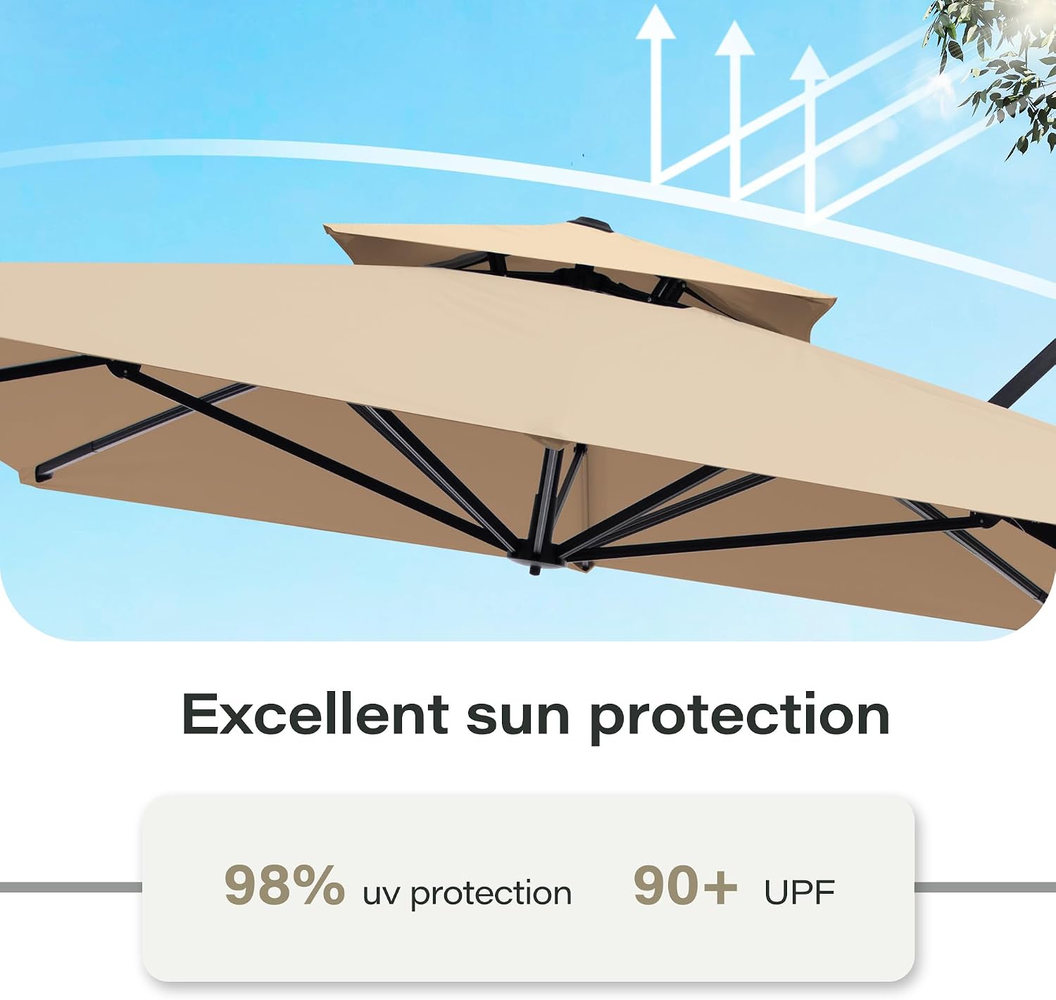 EO Living 9'×12' Double Top Offset Cantilever Umbrella, 360° Rotation Rectangle Outdoor Patio Umbrella, Sturdy Aluminum Frame Shade Umbrella for Garden Deck Pool Backyard, Beige
