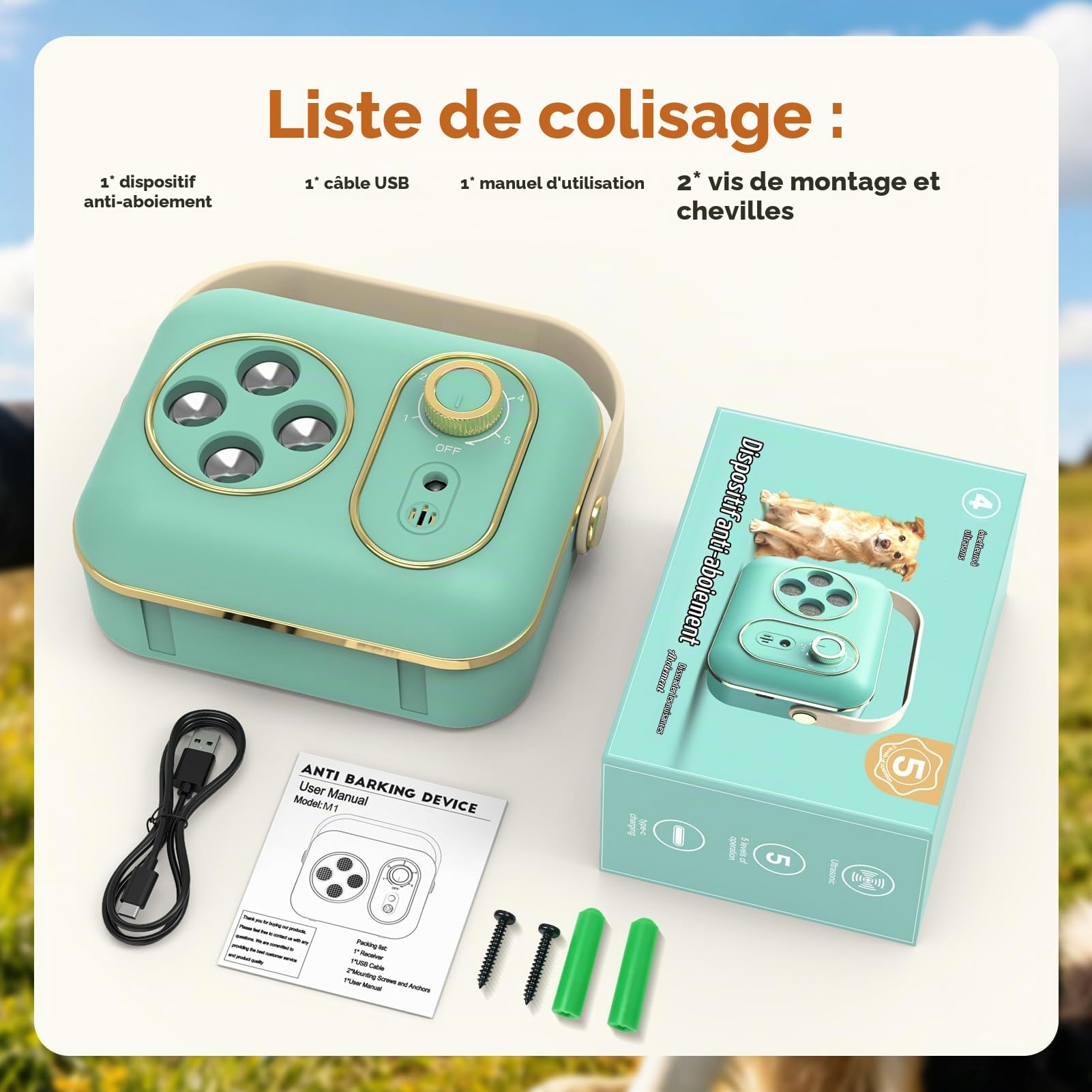 Appareil anti-aboiement pour chien, 5 modes, portable, à ultrasons, avec double fréquence, anti-aboiement efficace à longue portée pour le dressage en intérieur et en extérieur