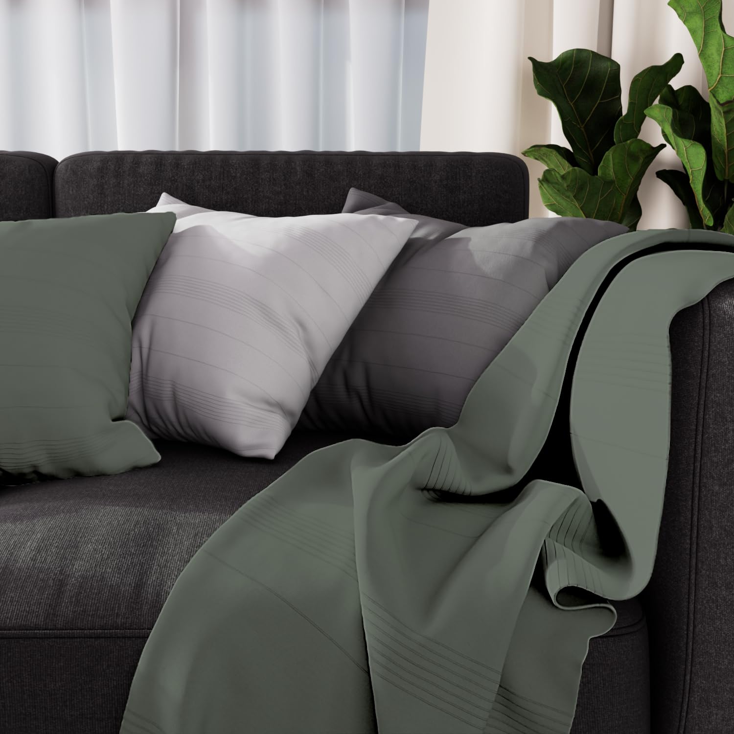 Soleil d'ocre, Adele Armchair Throw, Cotton, Khaki, 140 x 200 cm