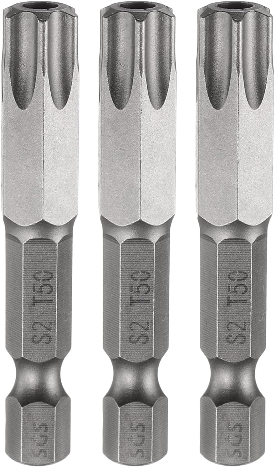 Generic 3pcs TT50 Security Torx Head Screwdriver Bit 2" (50mm) Long 1/4" Hex Shank Magnetic Tamper Proof 6 Point Star Screw Driver Drill Bits S2 Steel Hole Tip Industrial Power Tools