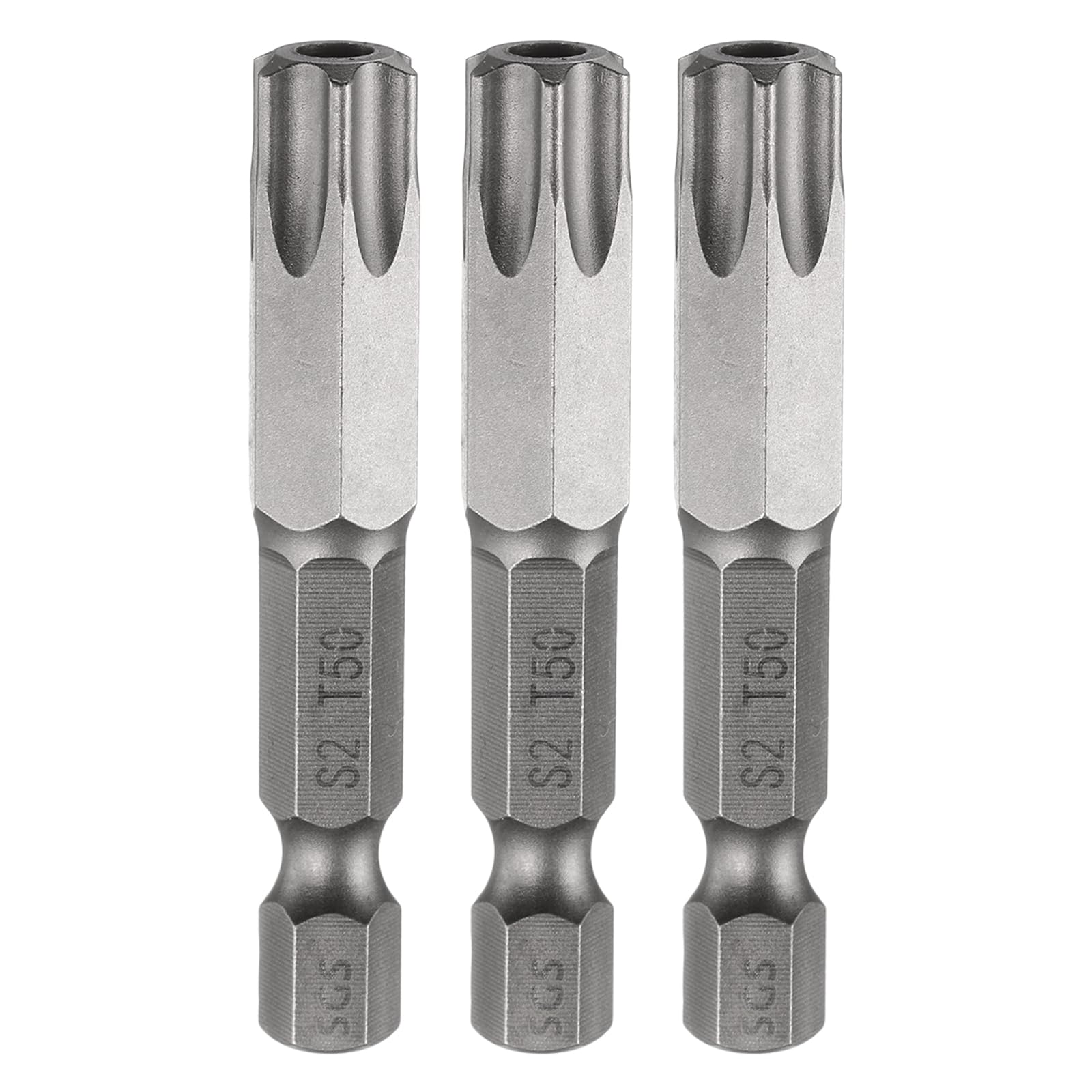 Generic 3pcs TT50 Security Torx Head Screwdriver Bit 2" (50mm) Long 1/4" Hex Shank Magnetic Tamper Proof 6 Point Star Screw Driver Drill Bits S2 Steel Hole Tip Industrial Power Tools