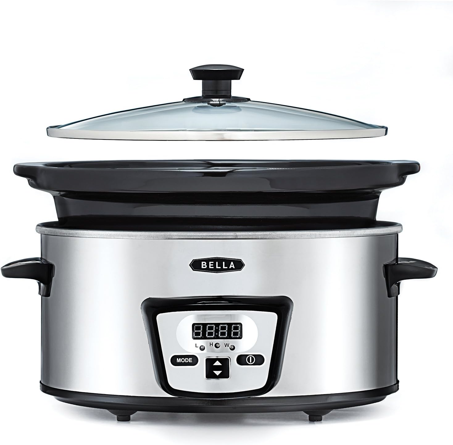 BELLA (13973) 5 Quart Programmable Slow Cooker with Timer, Polished Stainless Steel
