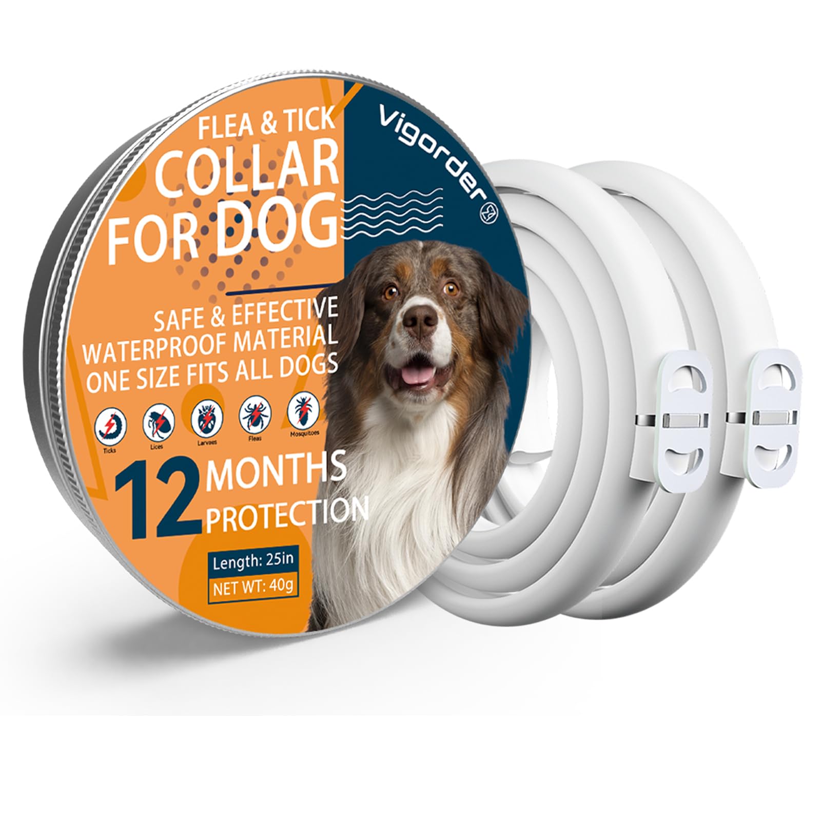 Collare Antiparassitario Per Cani Regolabile E Impermeabile – Protezione Naturale Fino A 12 Mesi, 65 Cm, Adatto A Tutte Le Taglie (2 Confezioni)