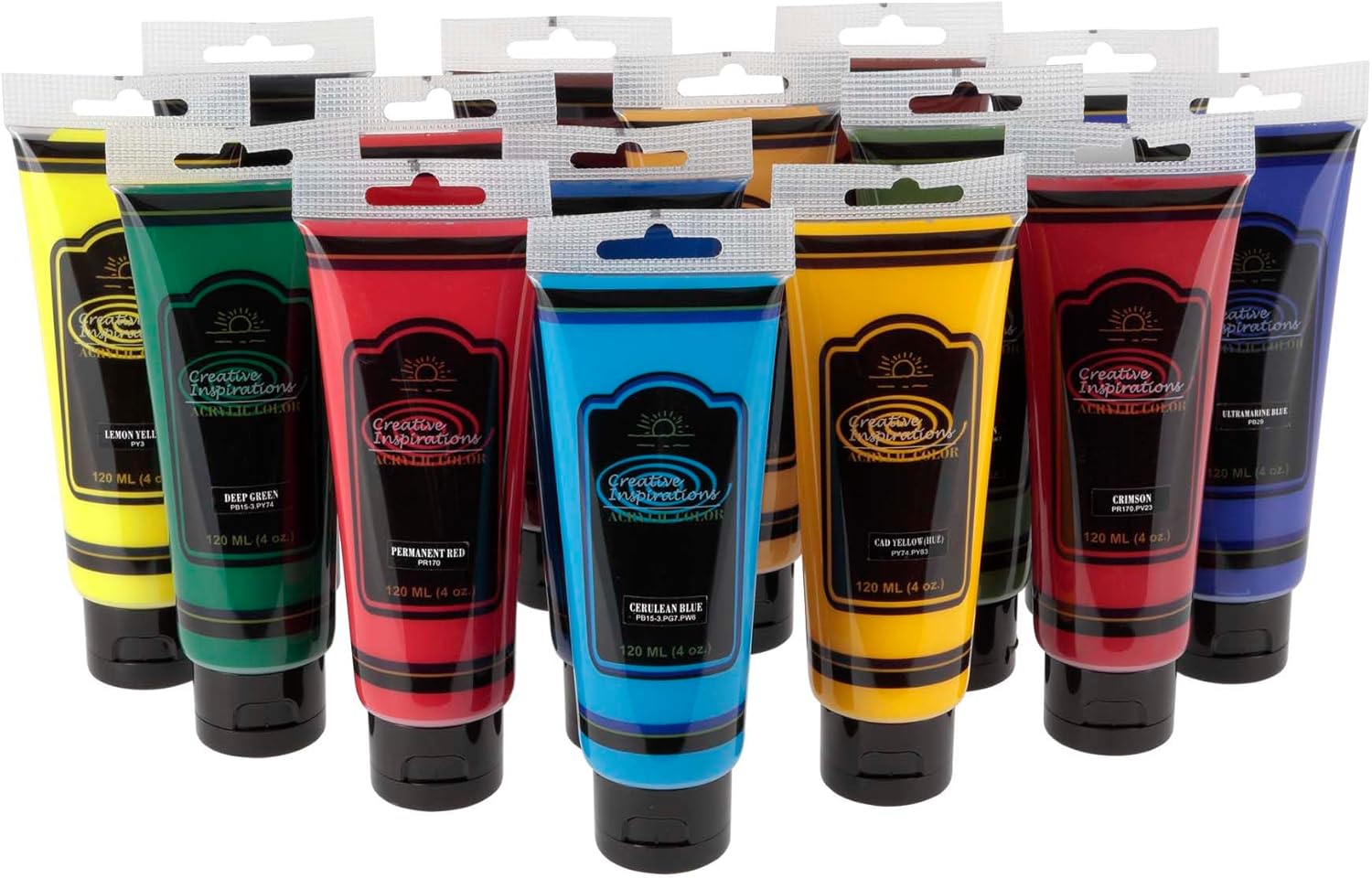 Creative Inspirations Artist Acrylic Paint Set Set of 15-120 ml Tubes, Mixed Brush Set, and Mesh Bag