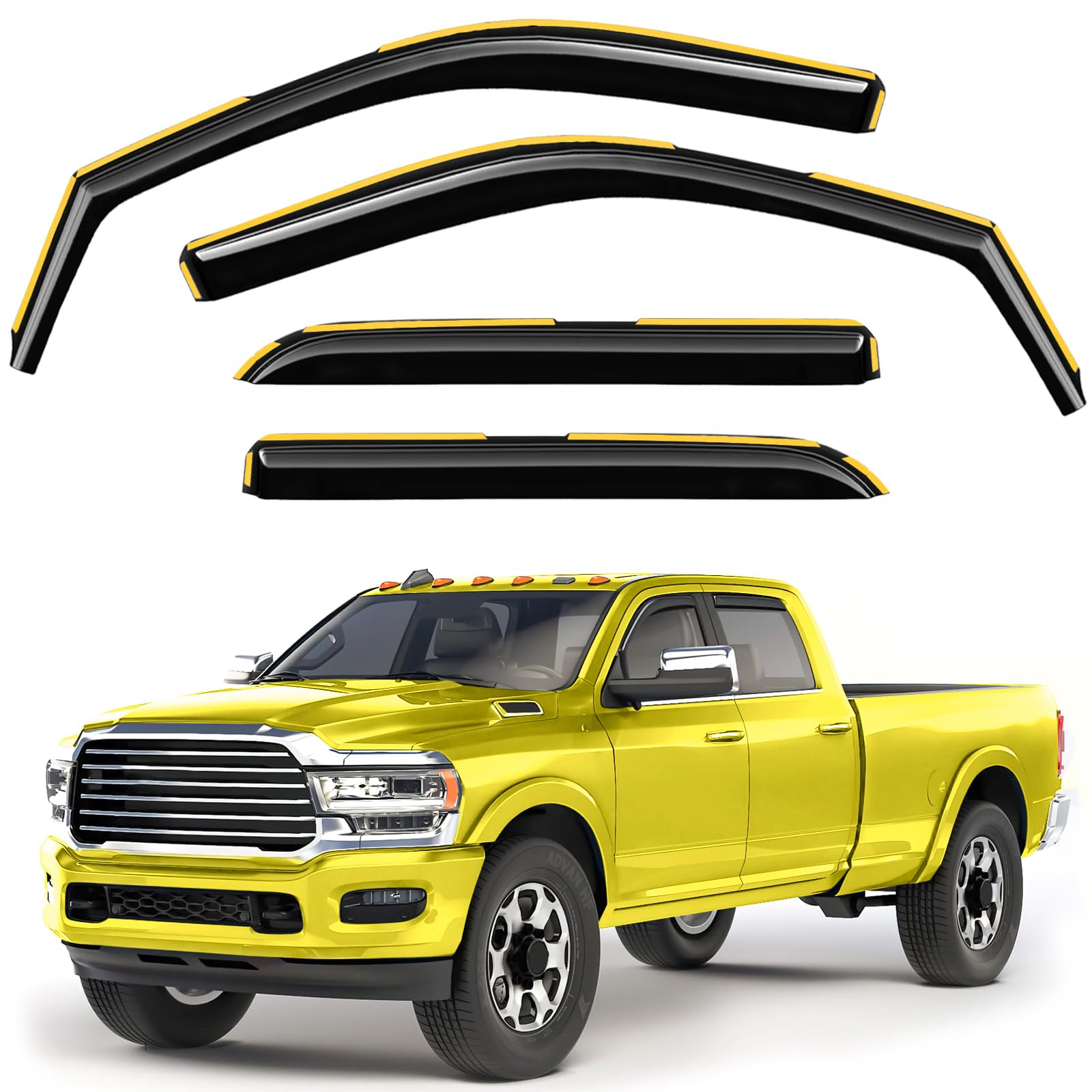 in-Channel Window Rain Guards Fit for Dodge RAM 2500 3500 2019-2026 Crew Cab Extra Durable Truck Window Deflectors Big Horn Vent Visors Vent Shades Window Visor Exterior Car Accessories